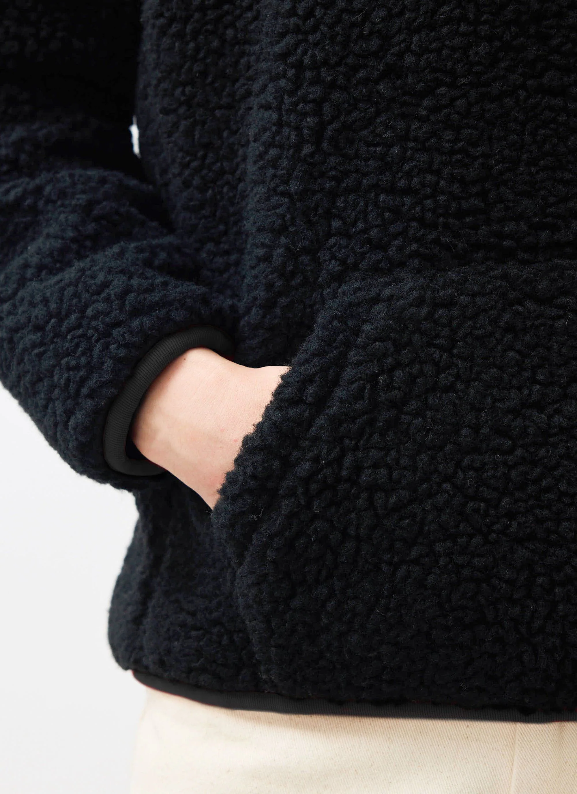 Men's Quarter Zip Wool Fleece Pullover | Black - Image 5