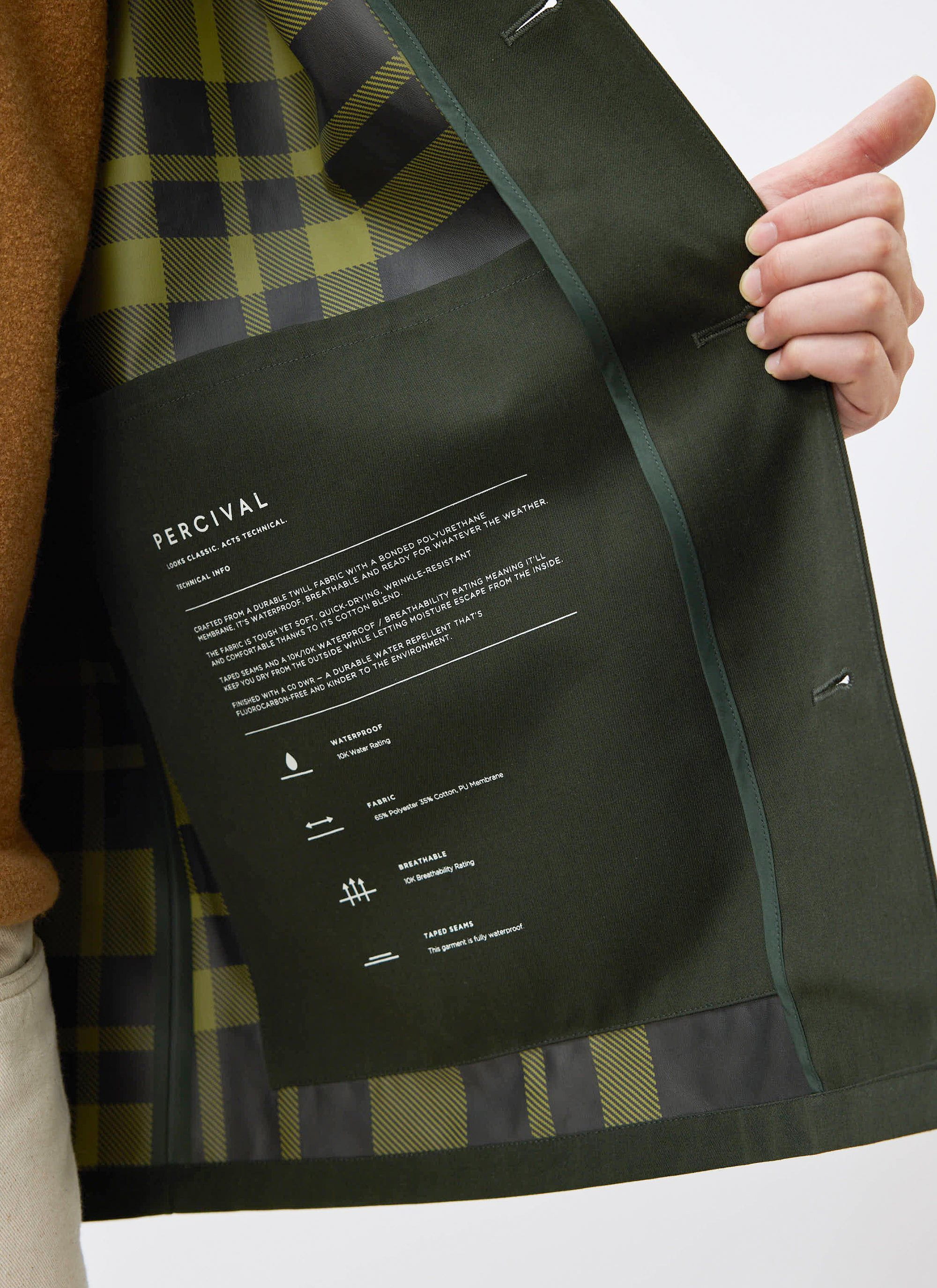 Sherlock Short Trench Coat | Waterproof | Forest with Check - Image 4