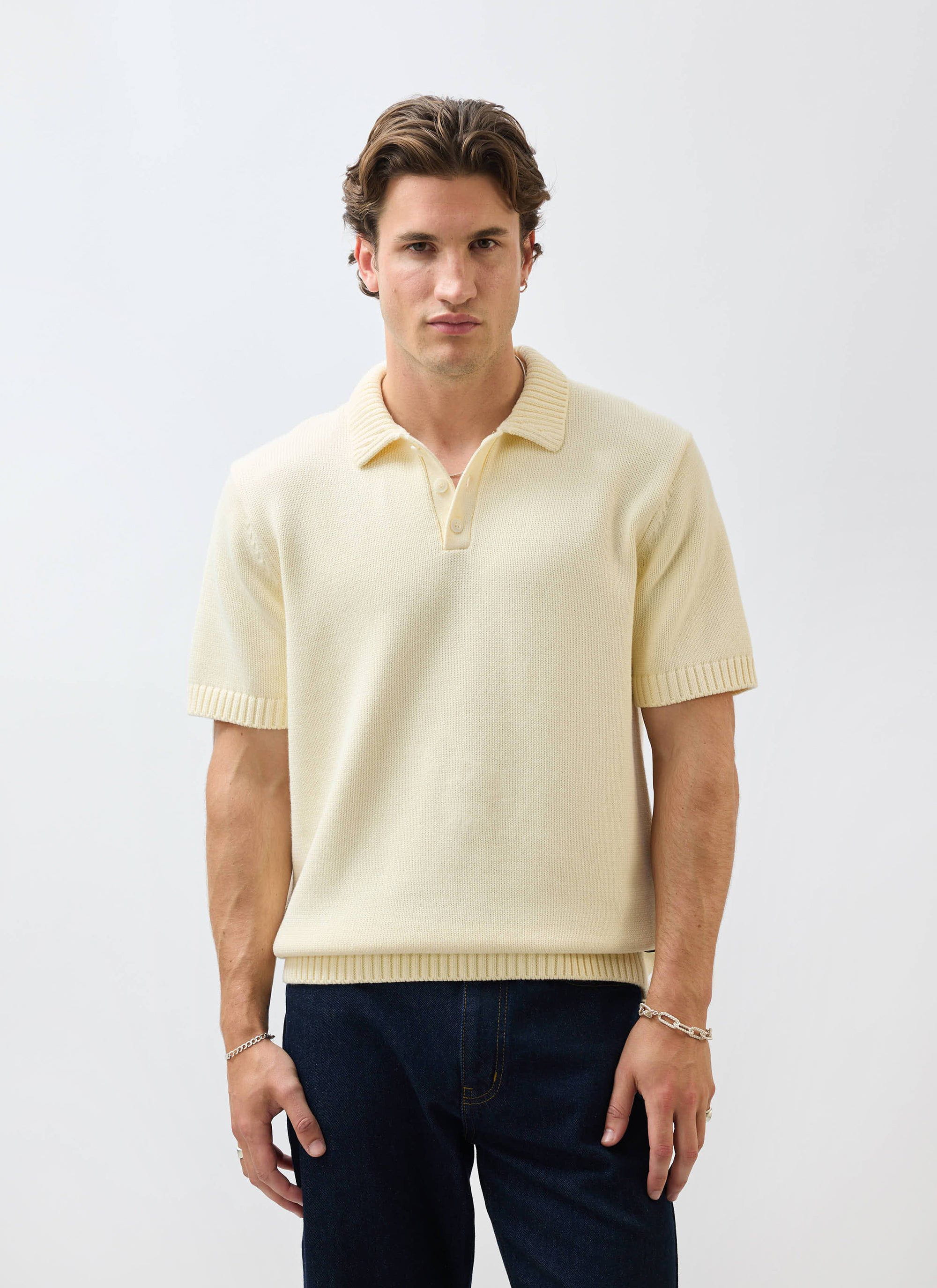 Verso Short Sleeve Knitted Shirt | Cotton | Cream