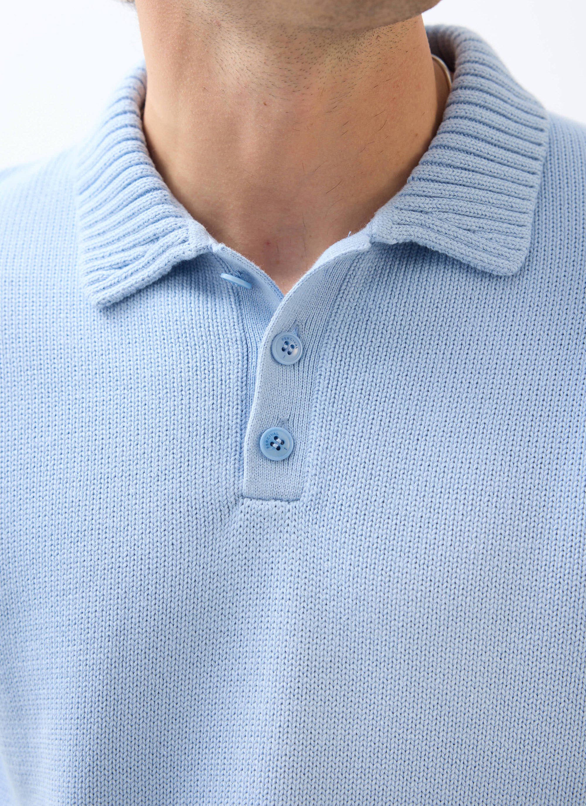 Verso Short Sleeve Knitted Shirt | Cotton | Heather Blue - Image 4