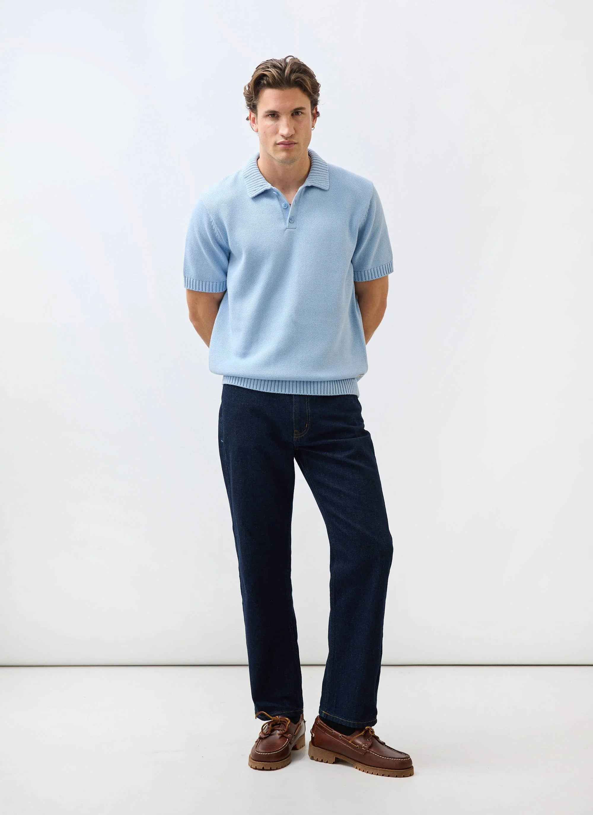 Verso Short Sleeve Knitted Shirt | Cotton | Heather Blue - Image 6