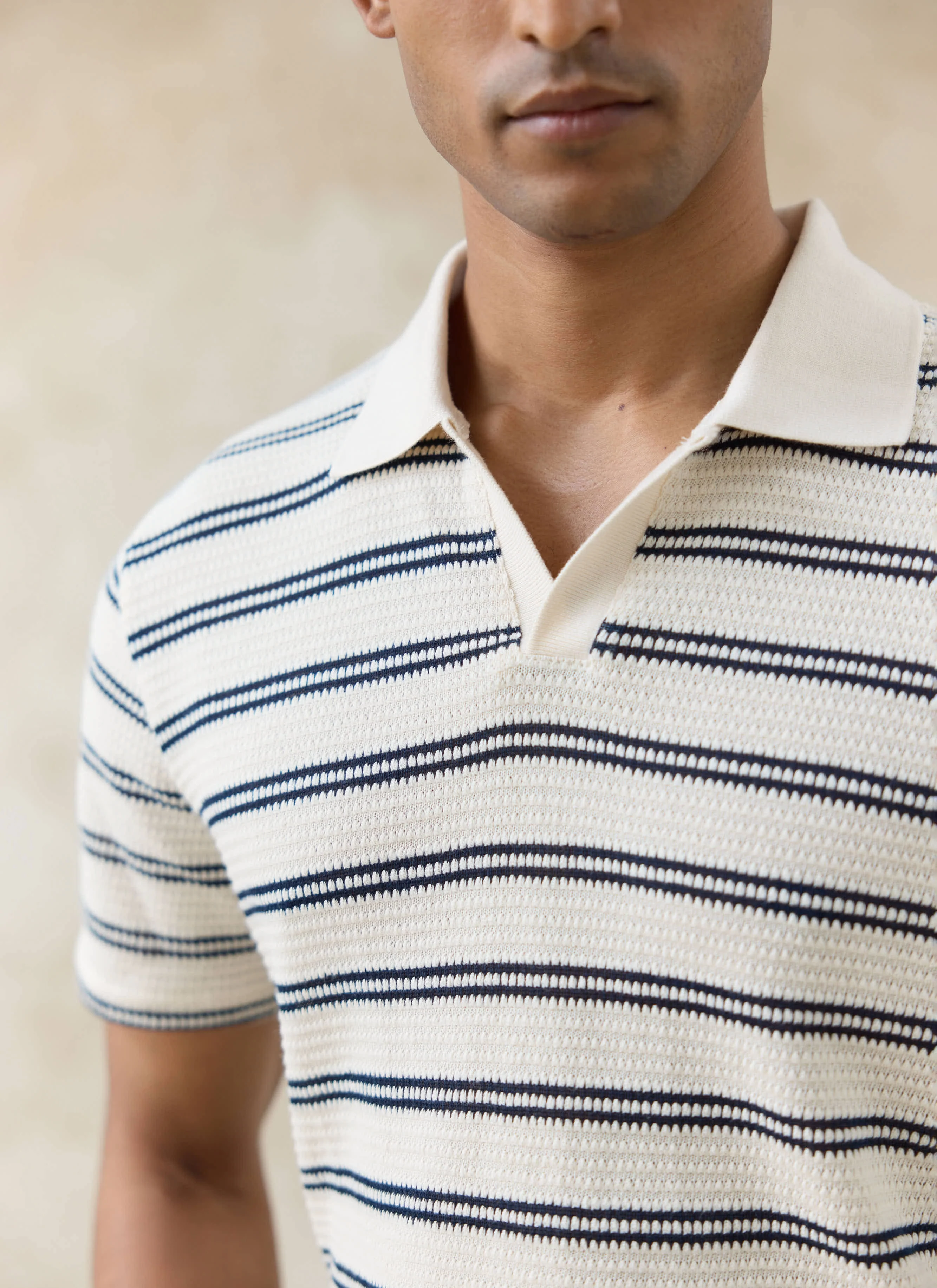 Moore Polo | Cotton | Cream Stripe - Image 4