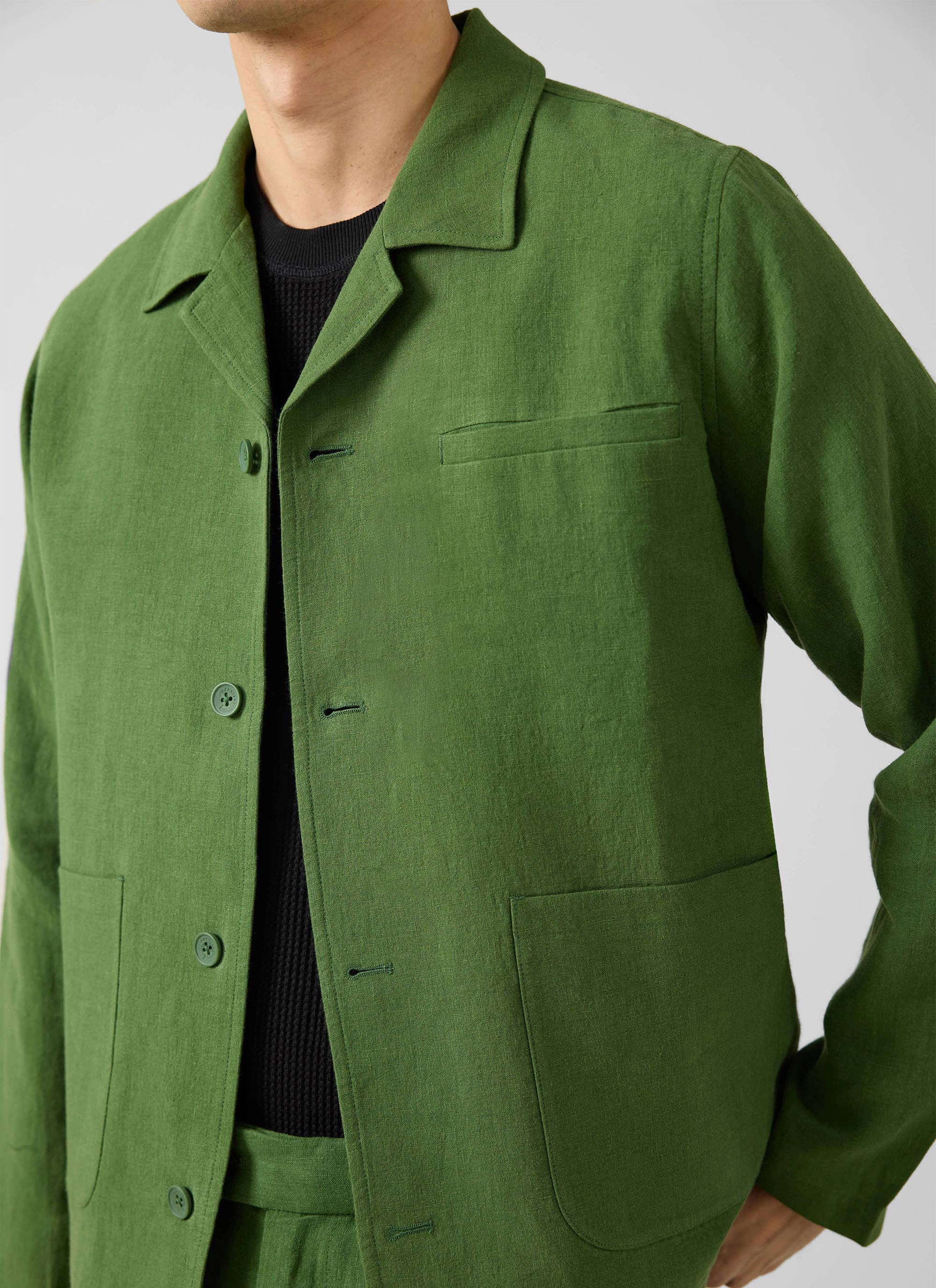 Boxy Overshirt | Linen | Forest - Image 7