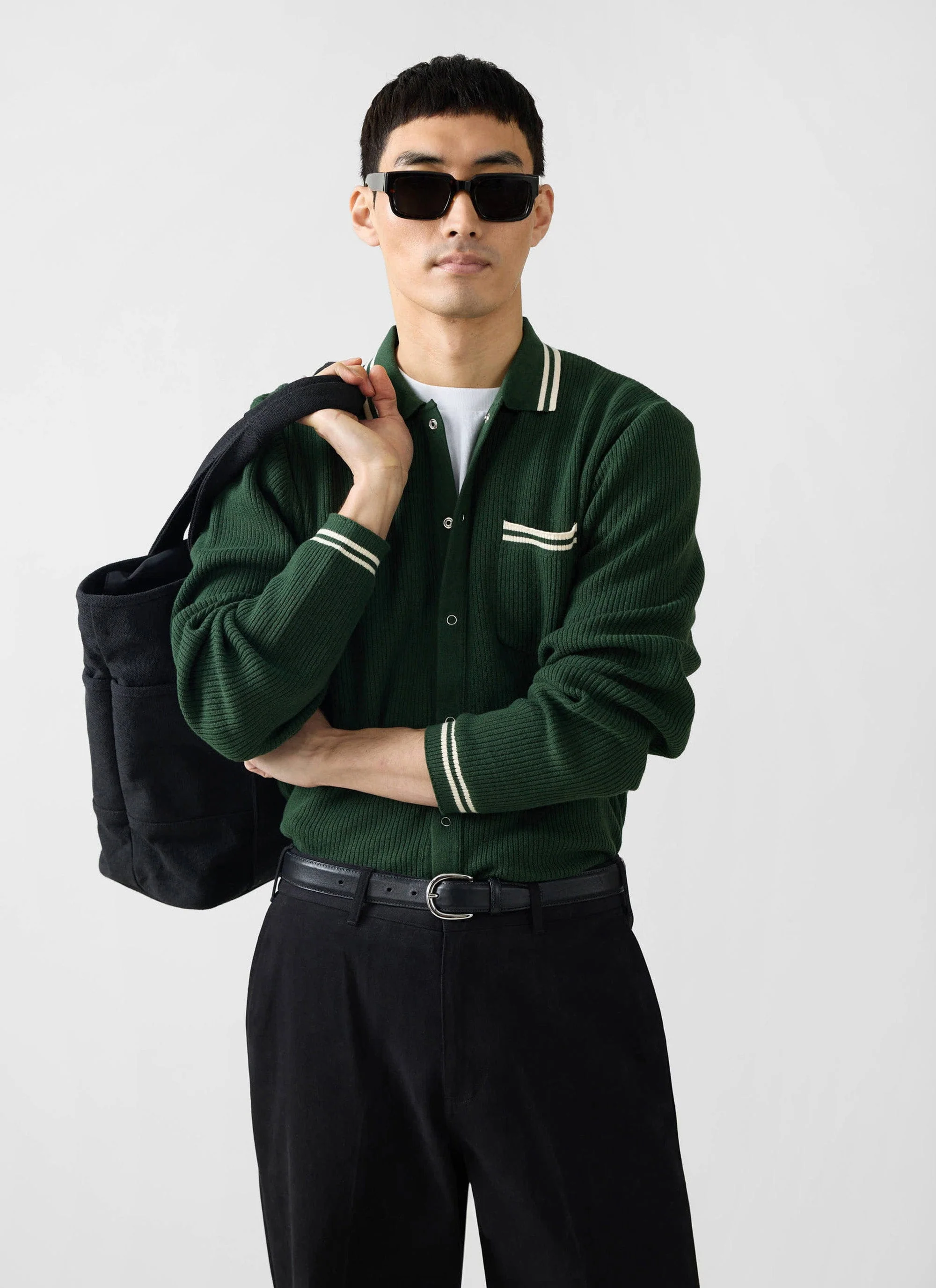 Pablo Cotton Knitted Shirt | Long Sleeve | Forest - Image 4