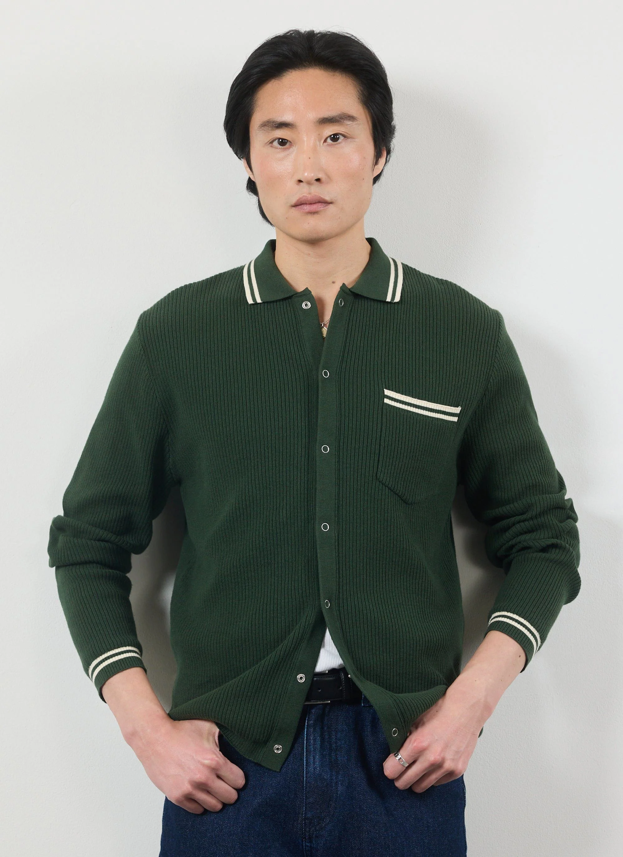 Pablo Cotton Knitted Shirt | Long Sleeve | Forest - Image 6