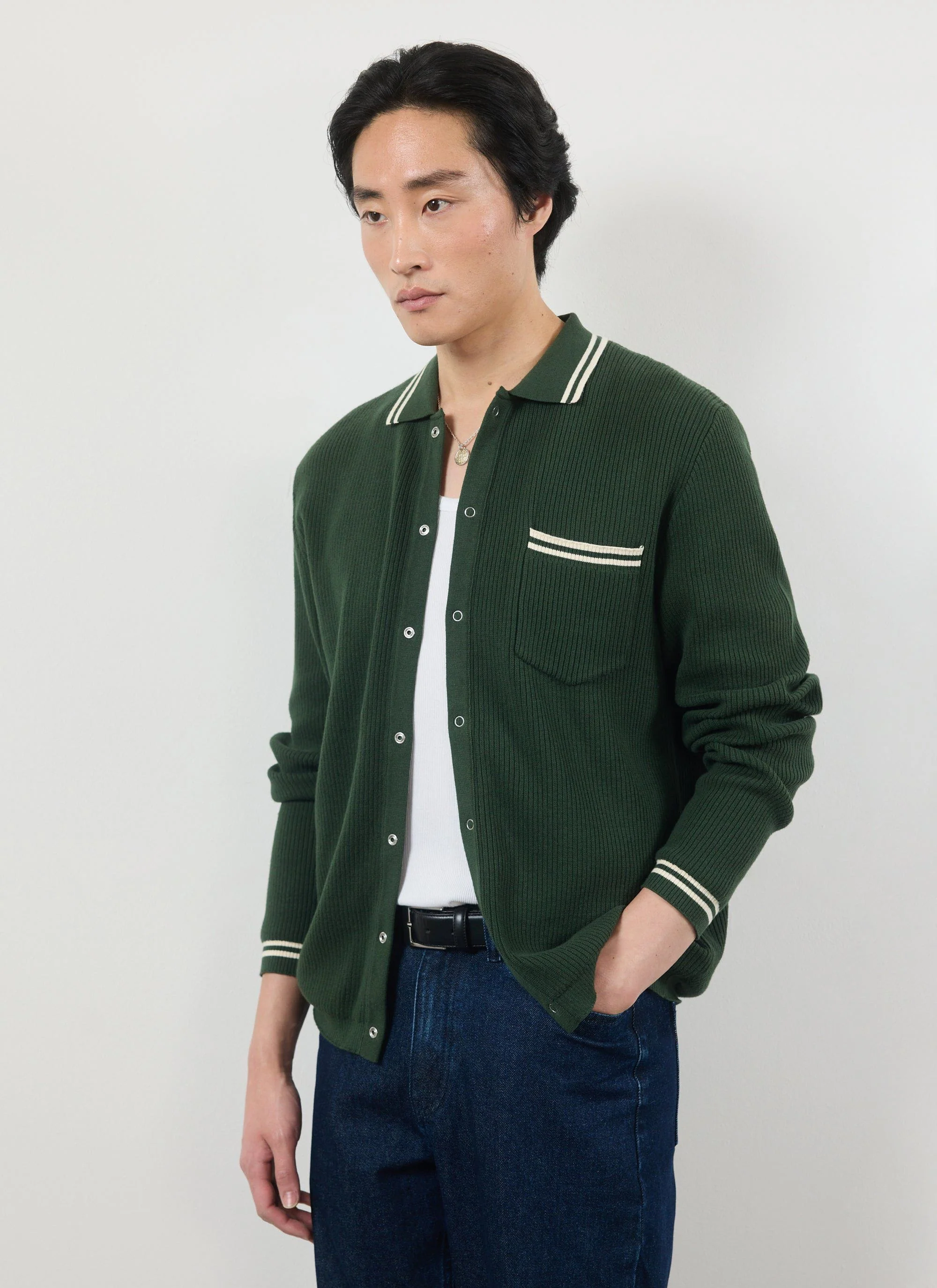 Pablo Cotton Knitted Shirt | Long Sleeve | Forest - Image 8