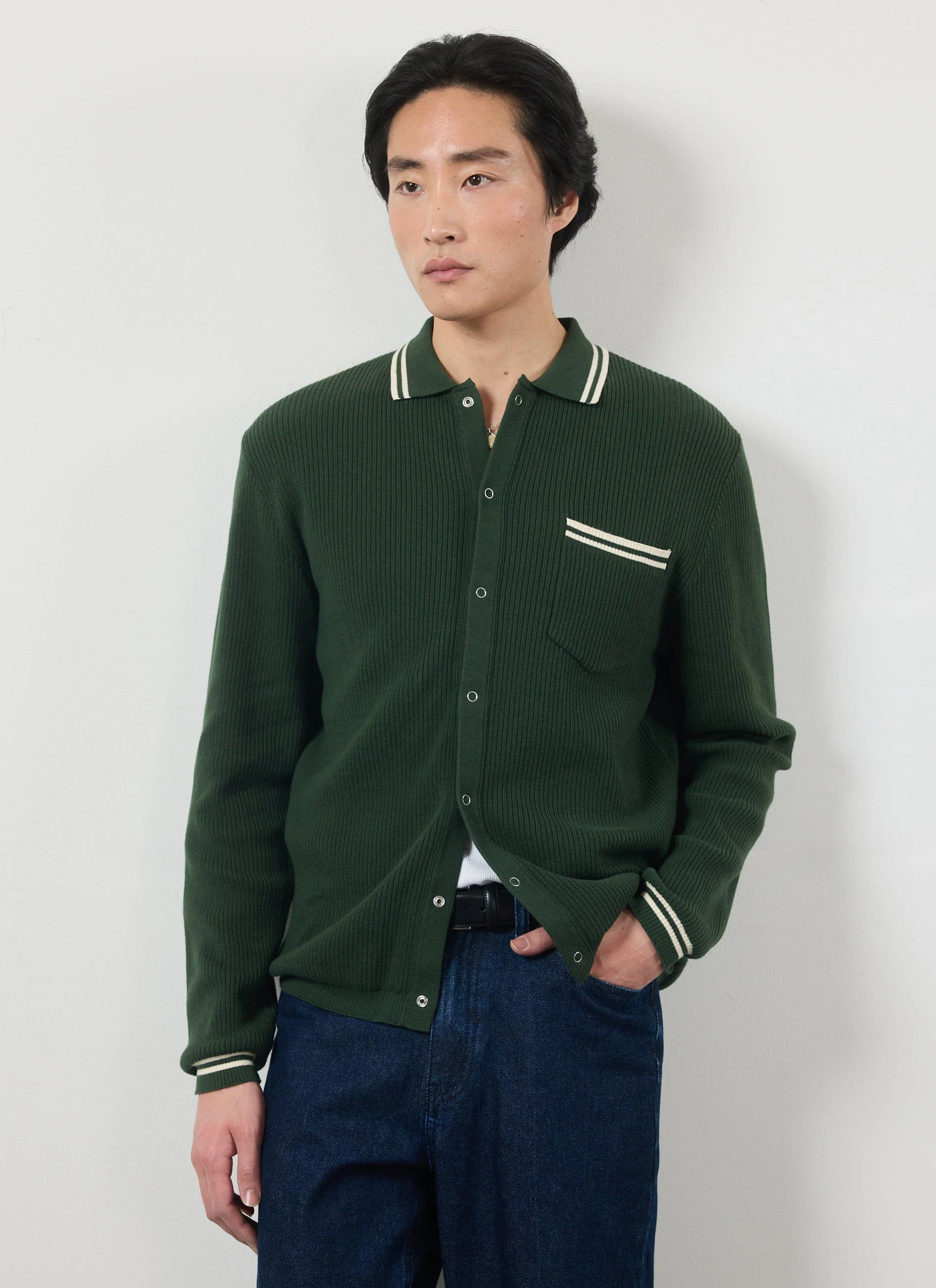 Pablo Cotton Knitted Shirt | Long Sleeve | Forest - Image 9