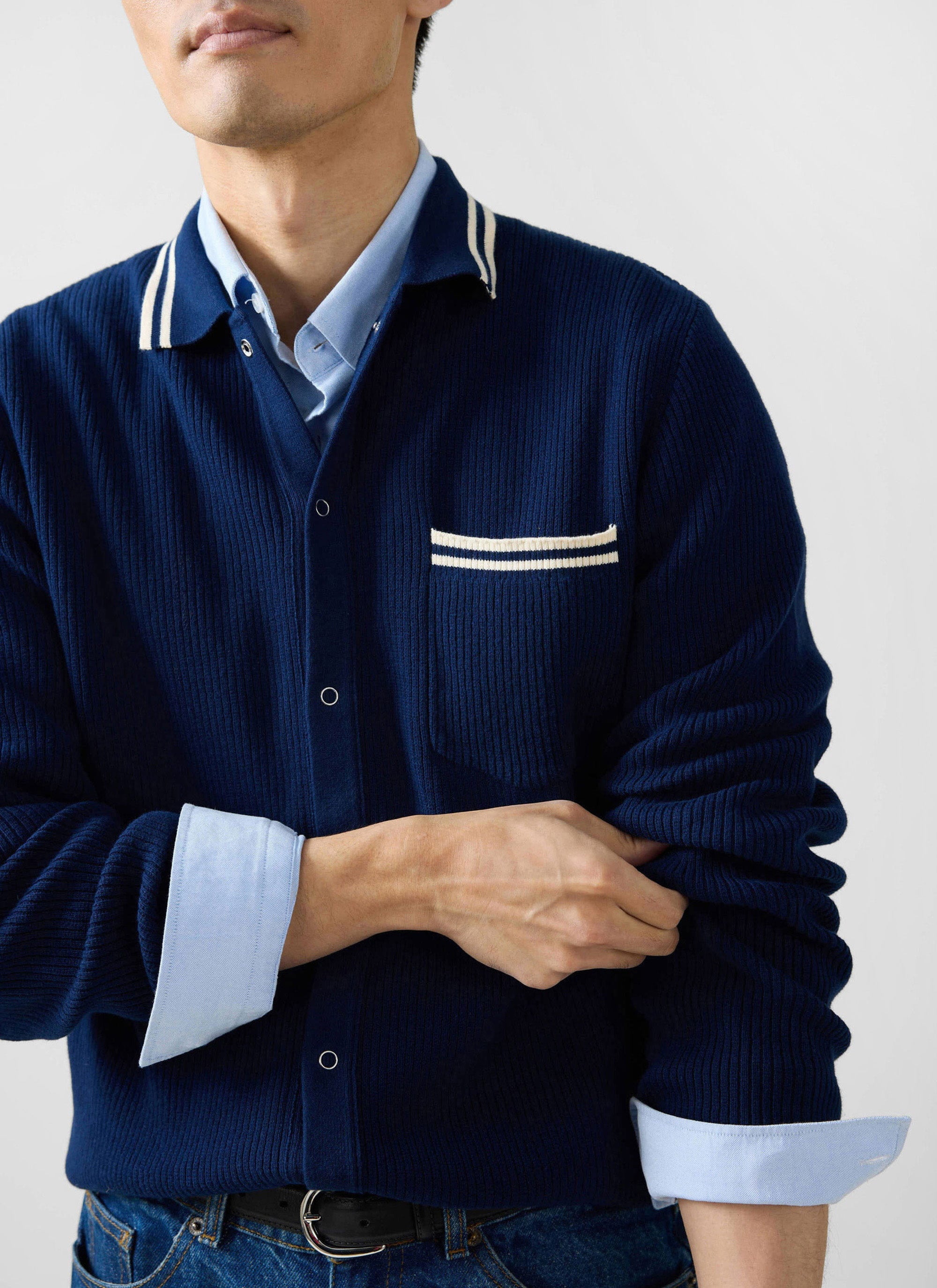 Pablo Cotton Knitted Shirt | Long Sleeve | Navy - Image 3
