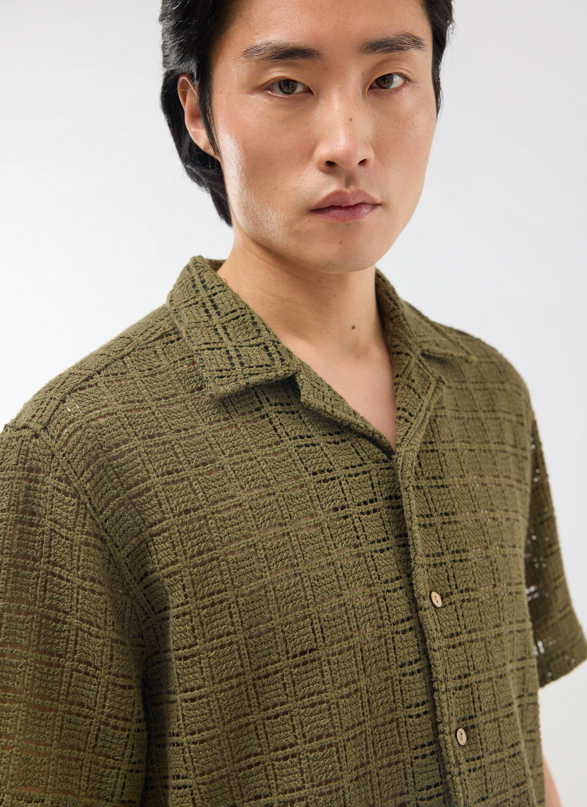 Palermo Crochet Cuban Shirt | Cotton | Olive Green - Image 4