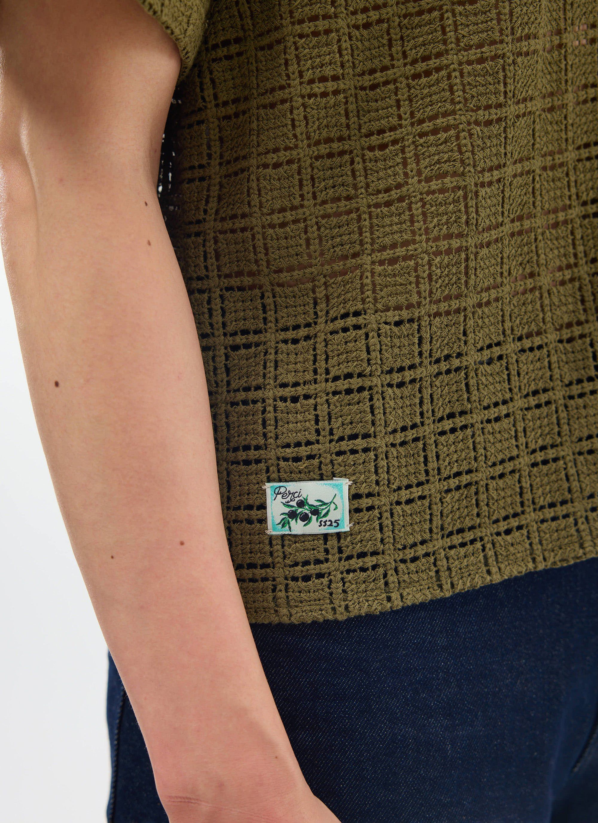 Palermo Crochet Cuban Shirt | Cotton | Olive Green - Image 8