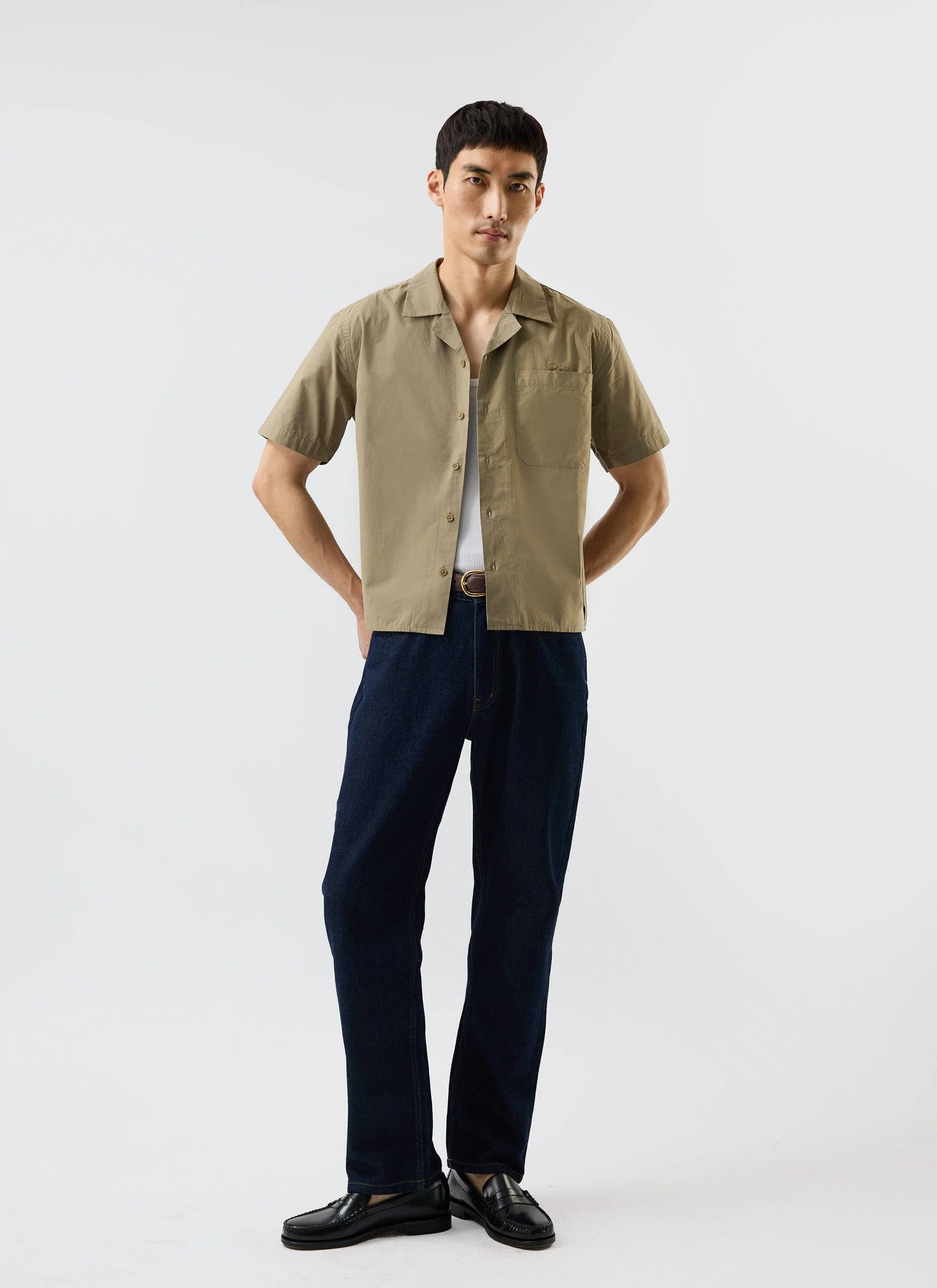 Boxy Cropped Cuban Collar Shirt | Olive - Image 3