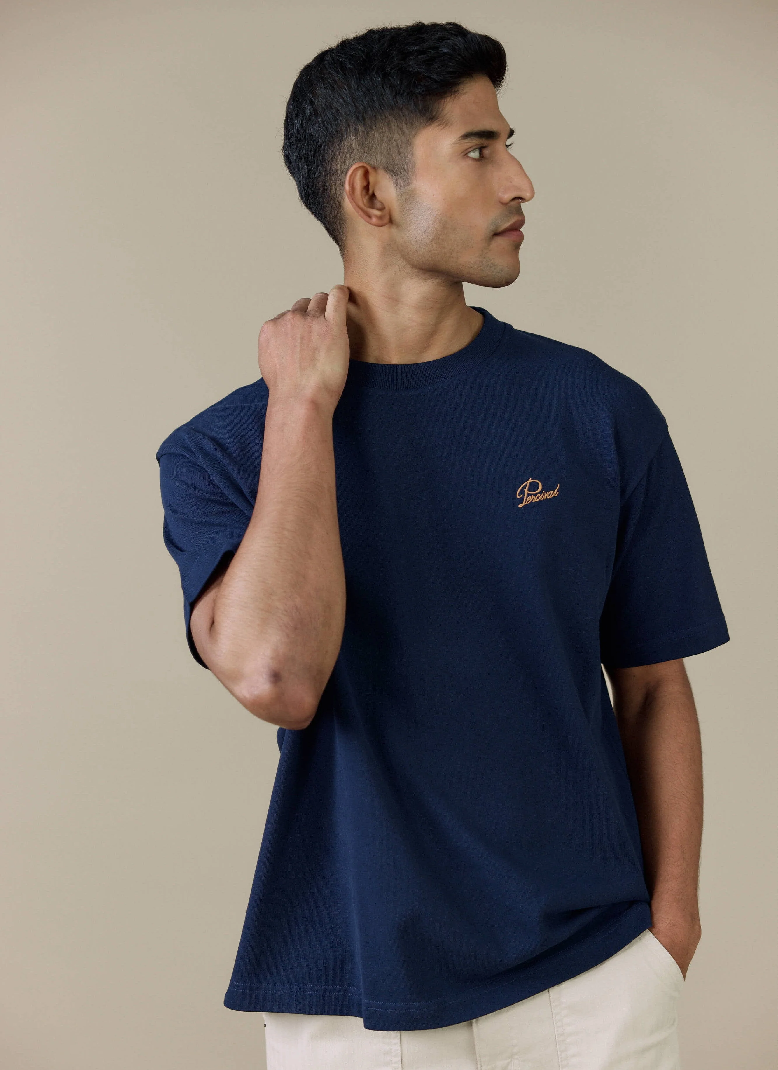 Perci Script T Shirt | Organic Cotton | Navy - Image 5