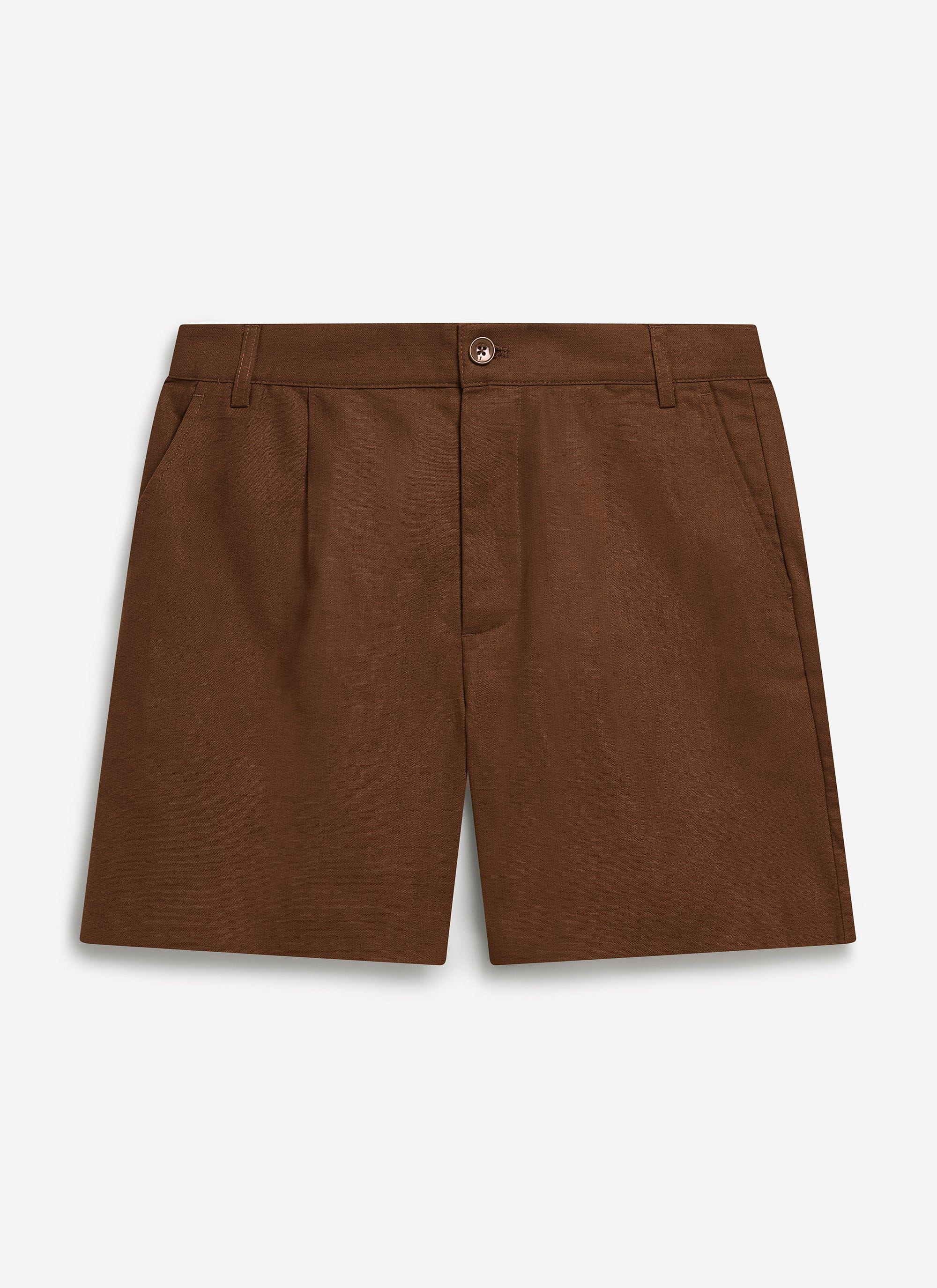 Pleated Linen Shorts | Brown - Image 6