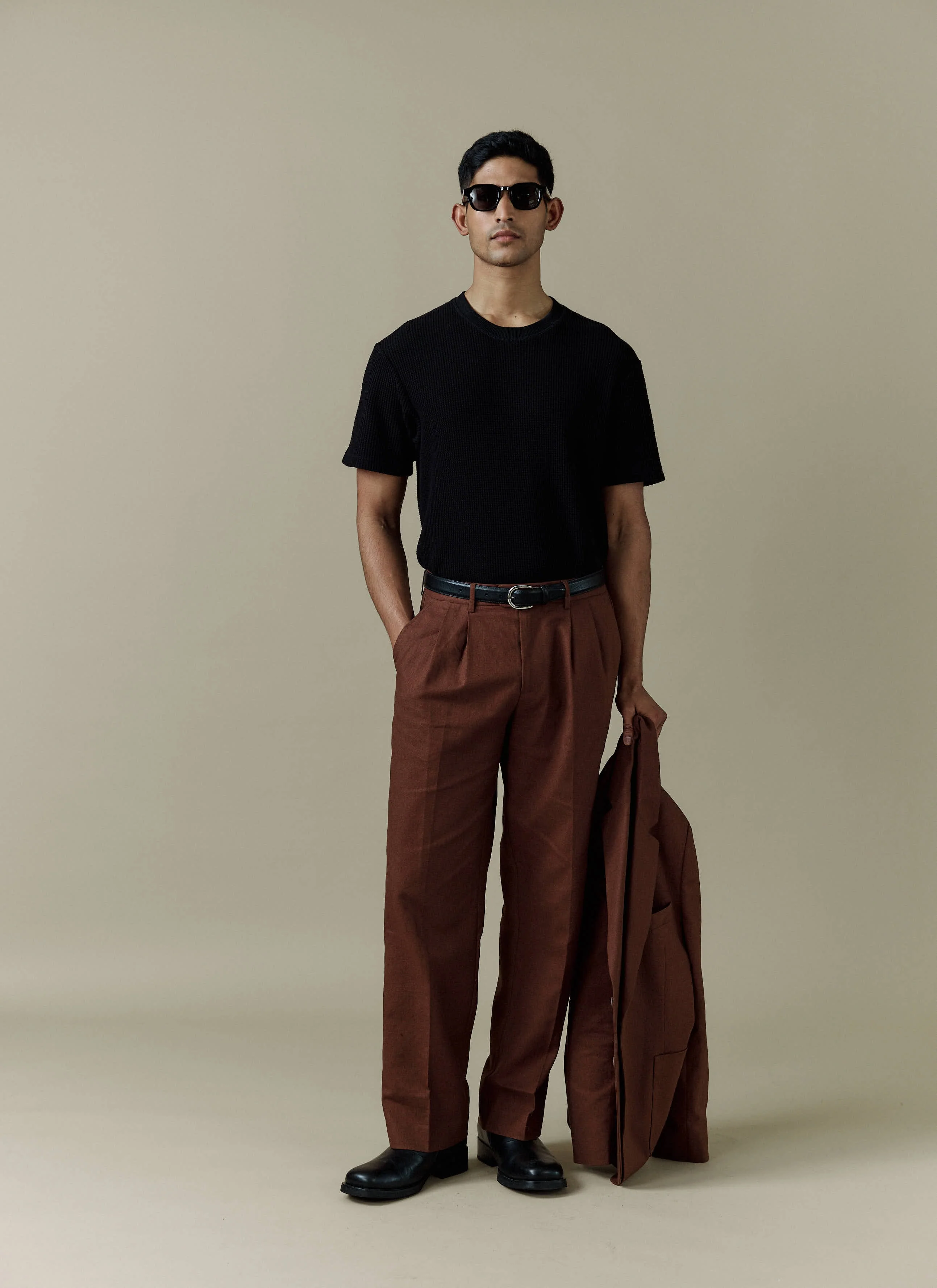 Pleated Tailored Trousers | Linen | Brown - Image 6