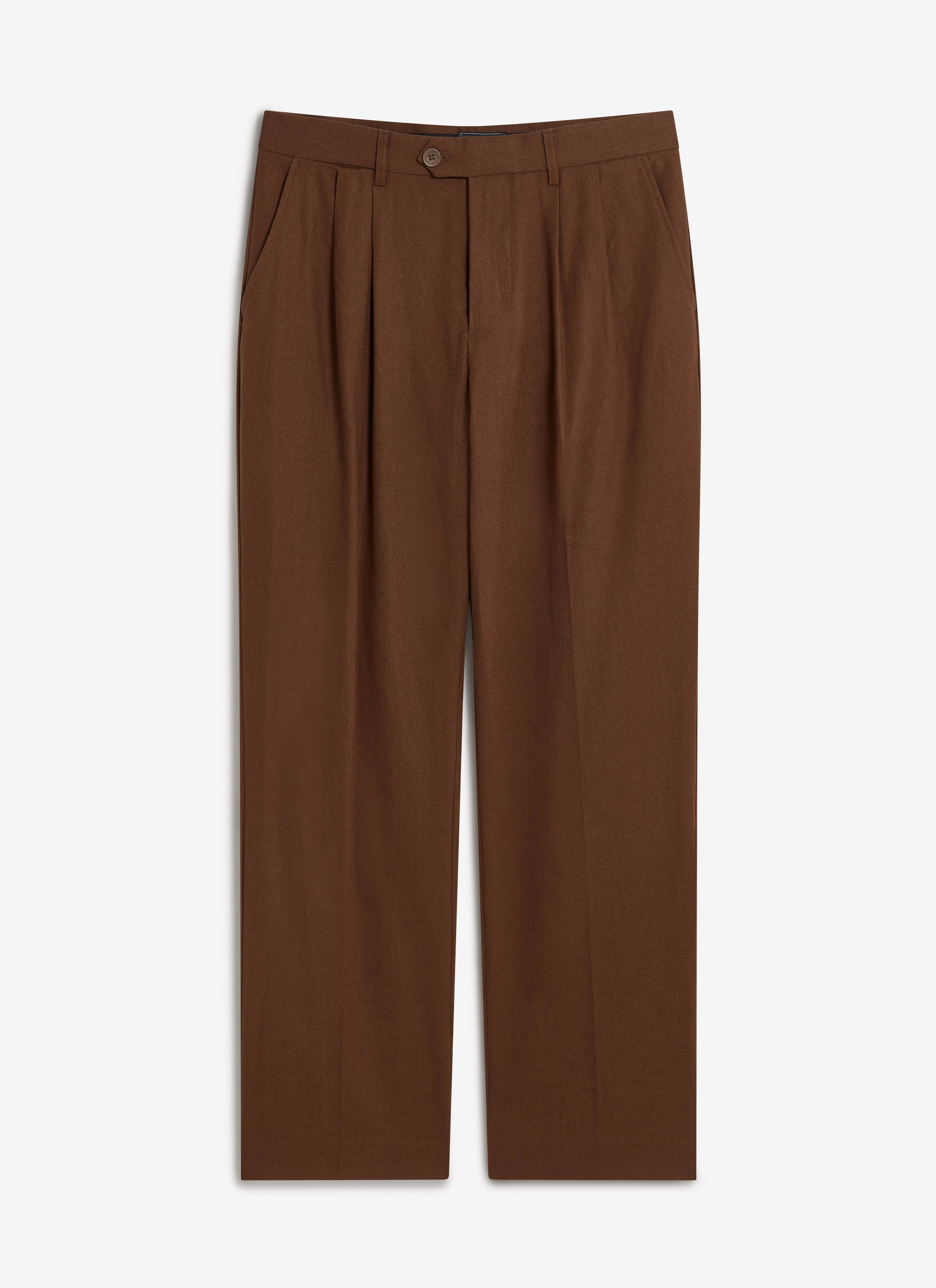 Pleated Tailored Trousers | Linen | Brown - Image 7