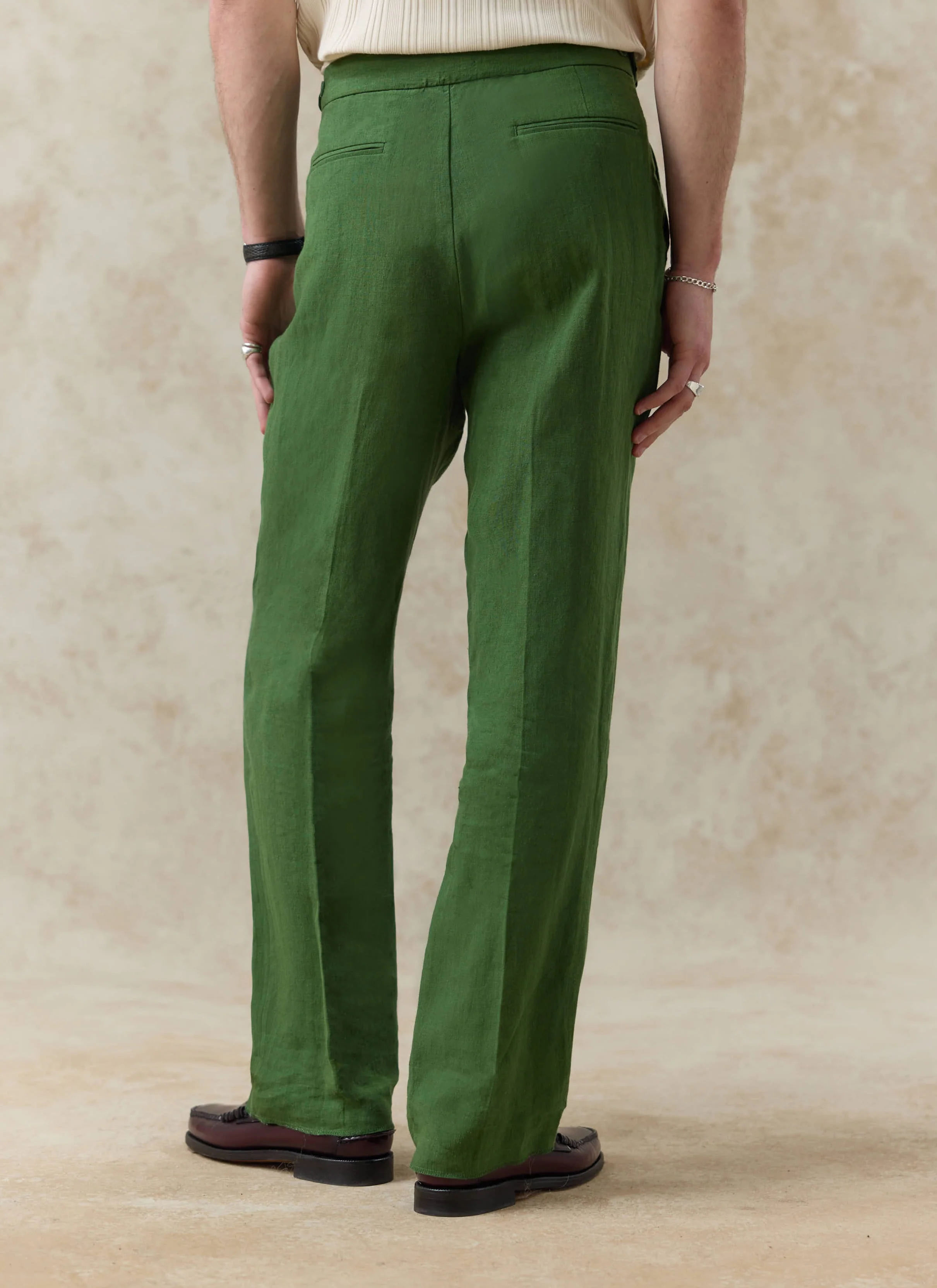 Pleated Tailored Trousers | Linen | Forest - Image 5