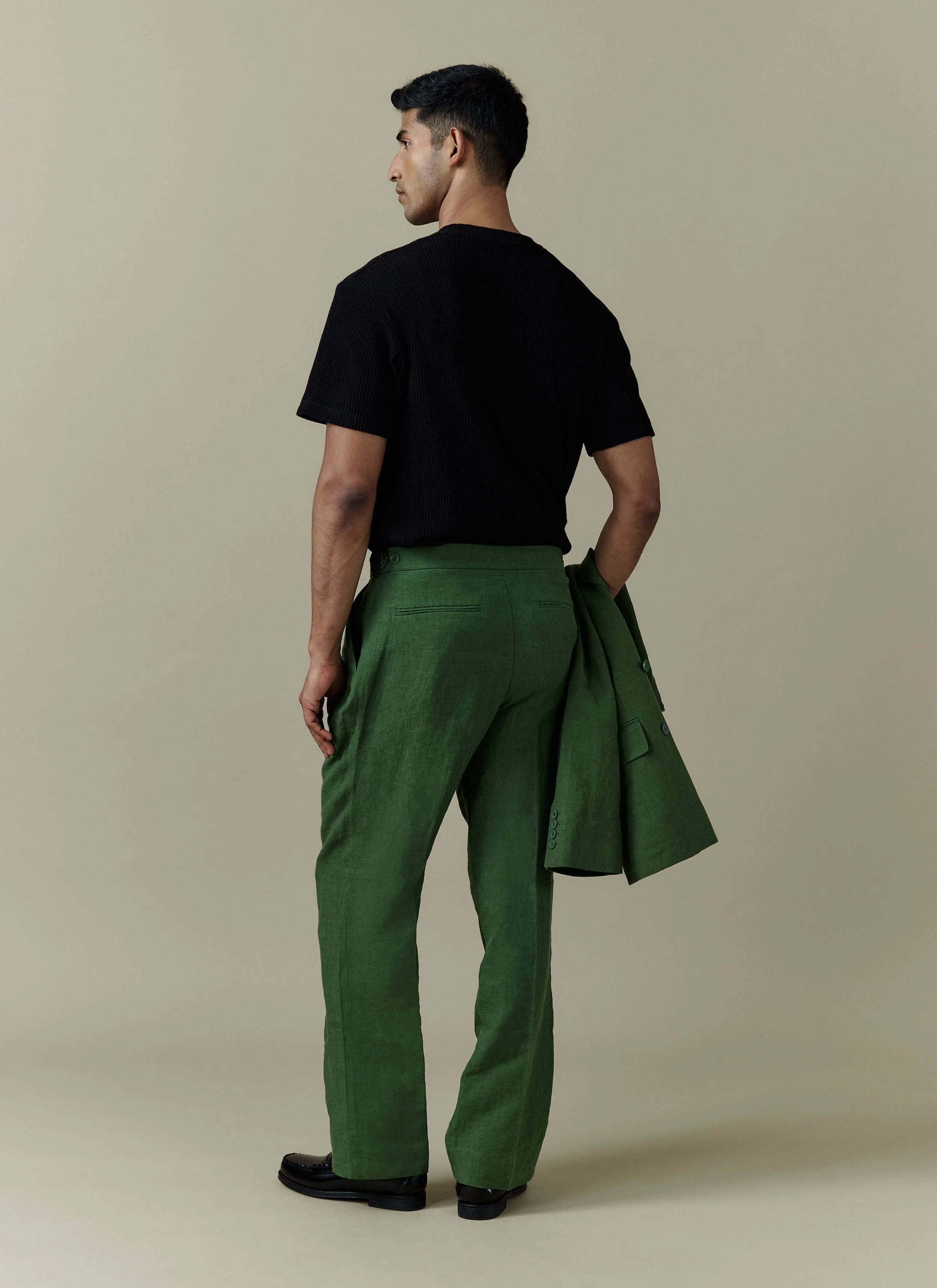 Pleated Tailored Trousers | Linen | Forest - Image 6