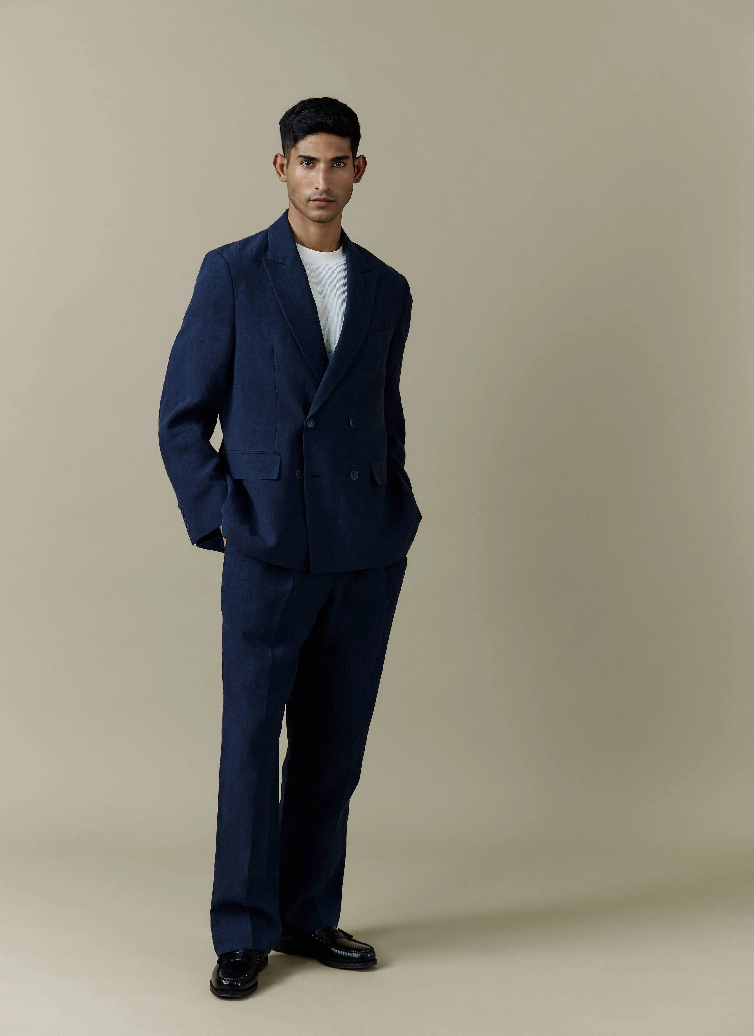 Pleated Tailored Trousers | Linen | Navy - Image 7