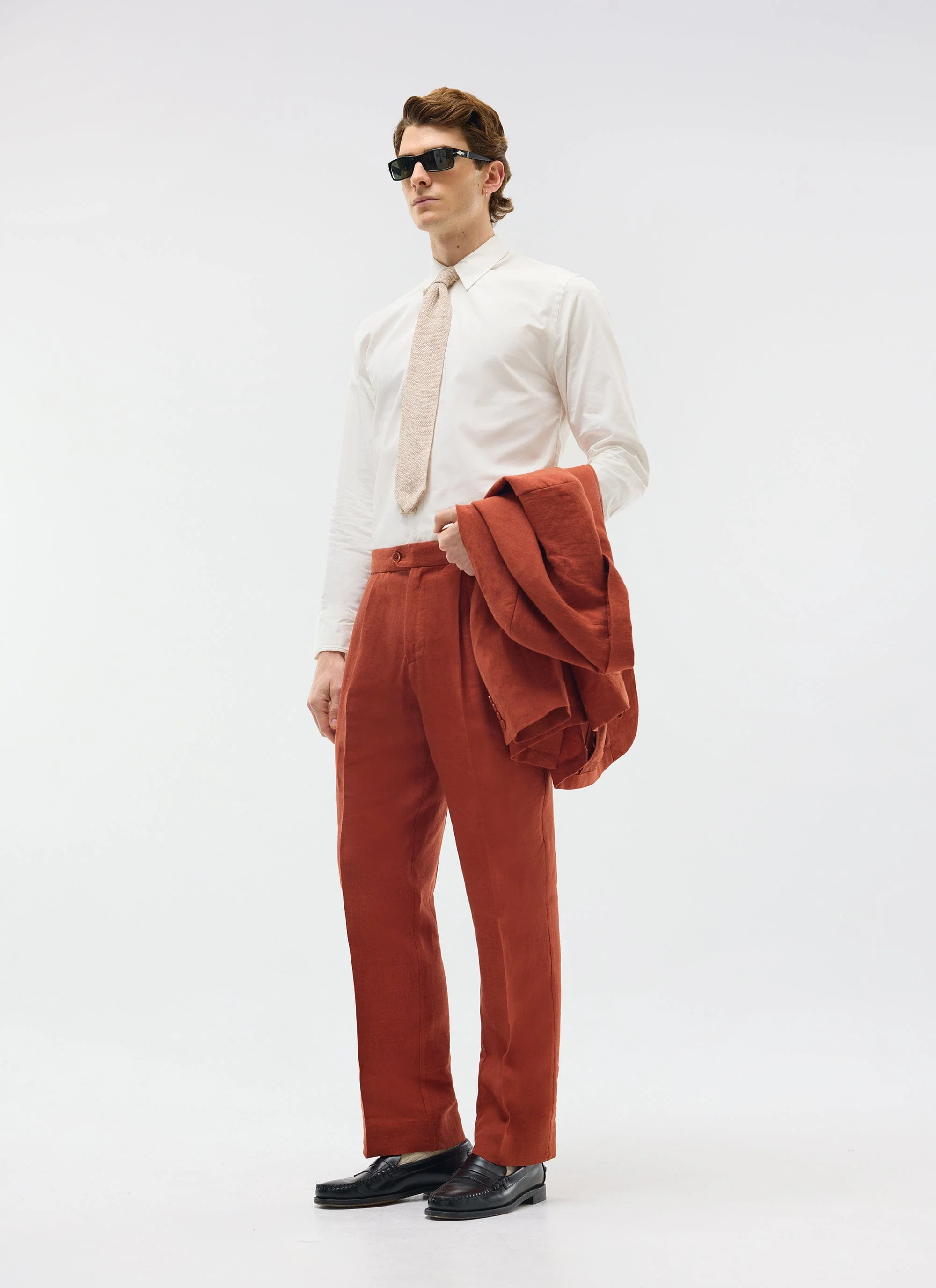 Pleated Tailored Trousers | Linen | Rust - Image 6