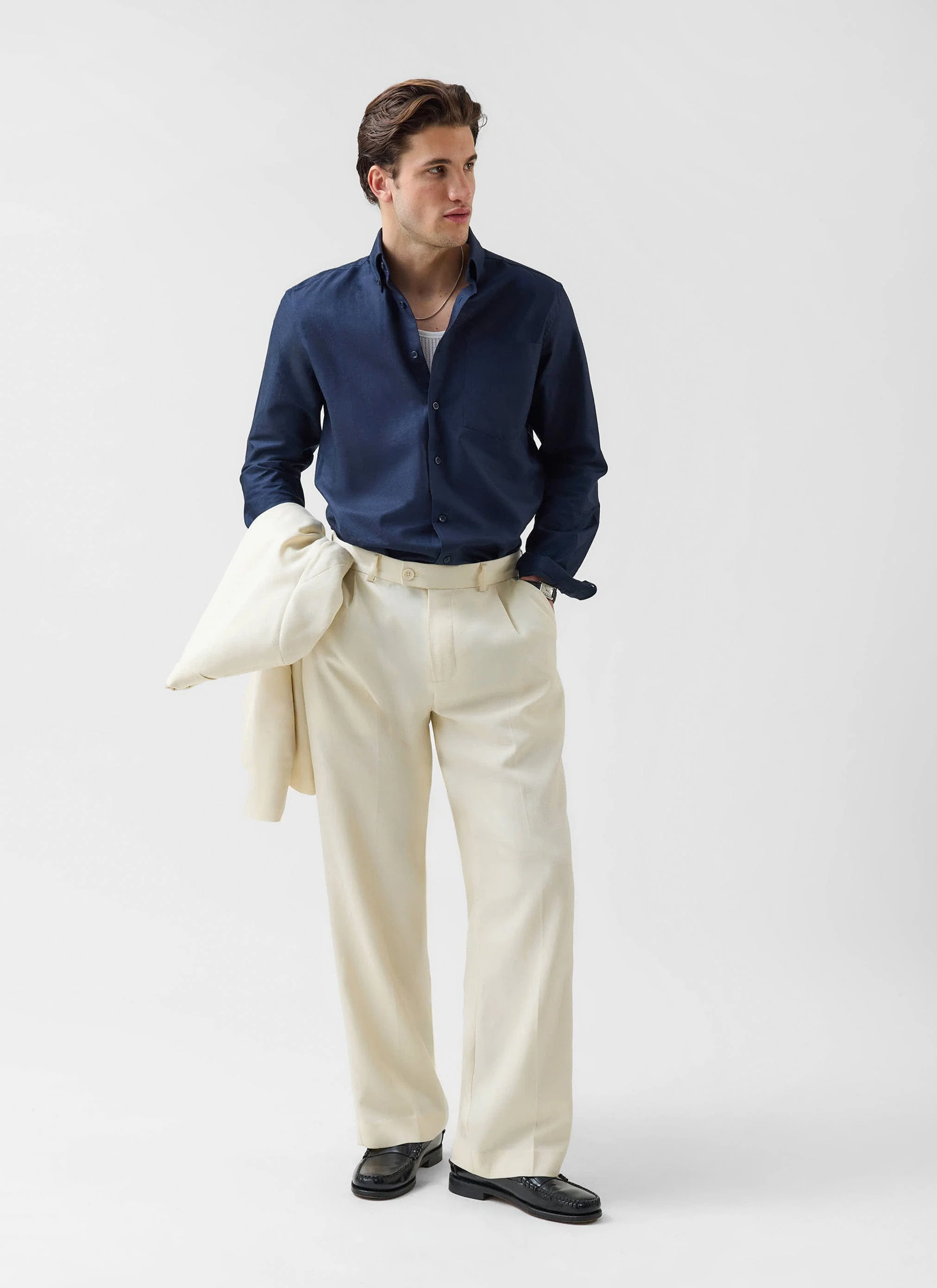 Pleated Tailored Trousers | Lyocell | Cream - Image 4