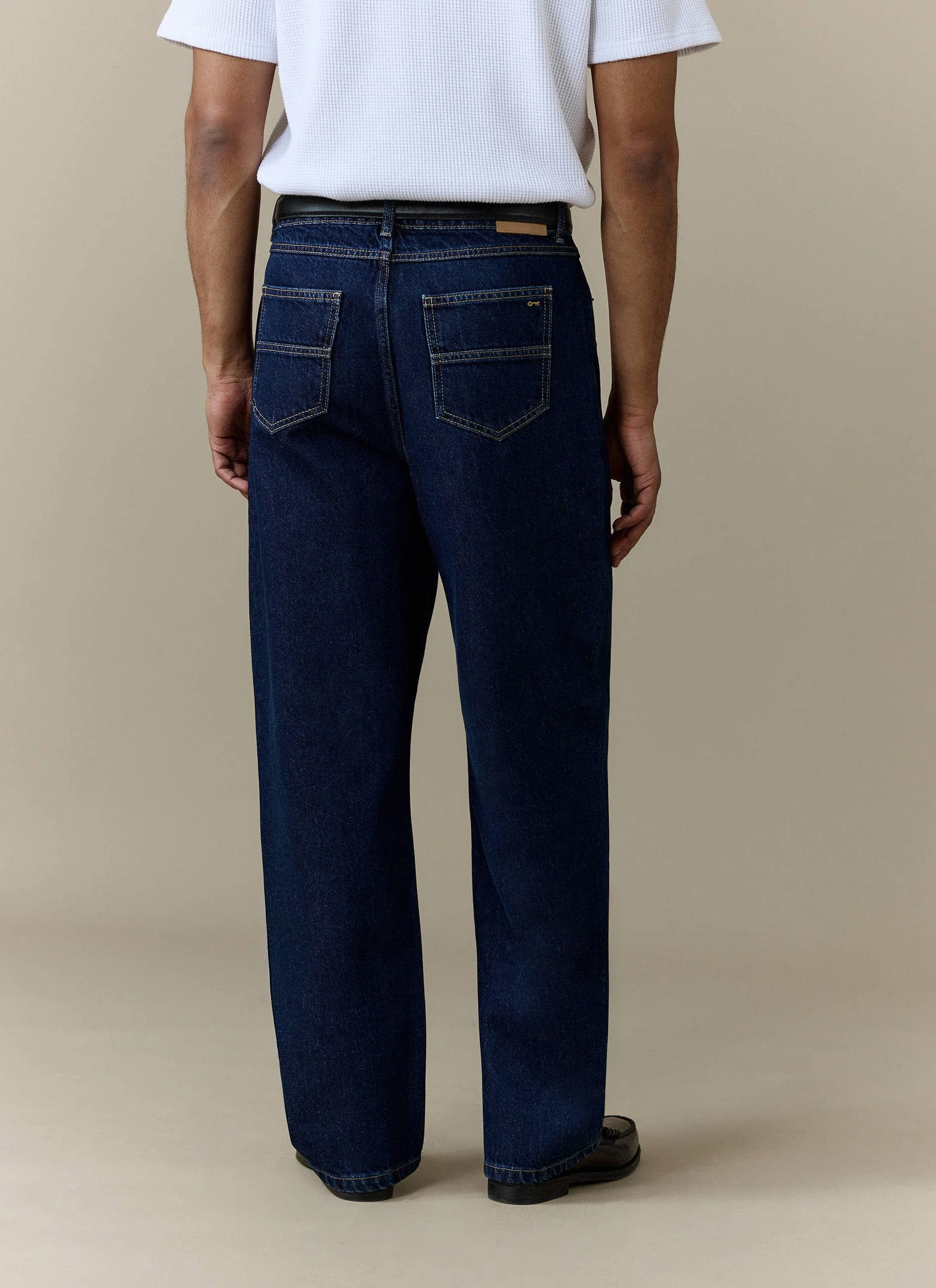 Pleated Denim Jeans | Cotton | Dark Indigo Blue - Image 6
