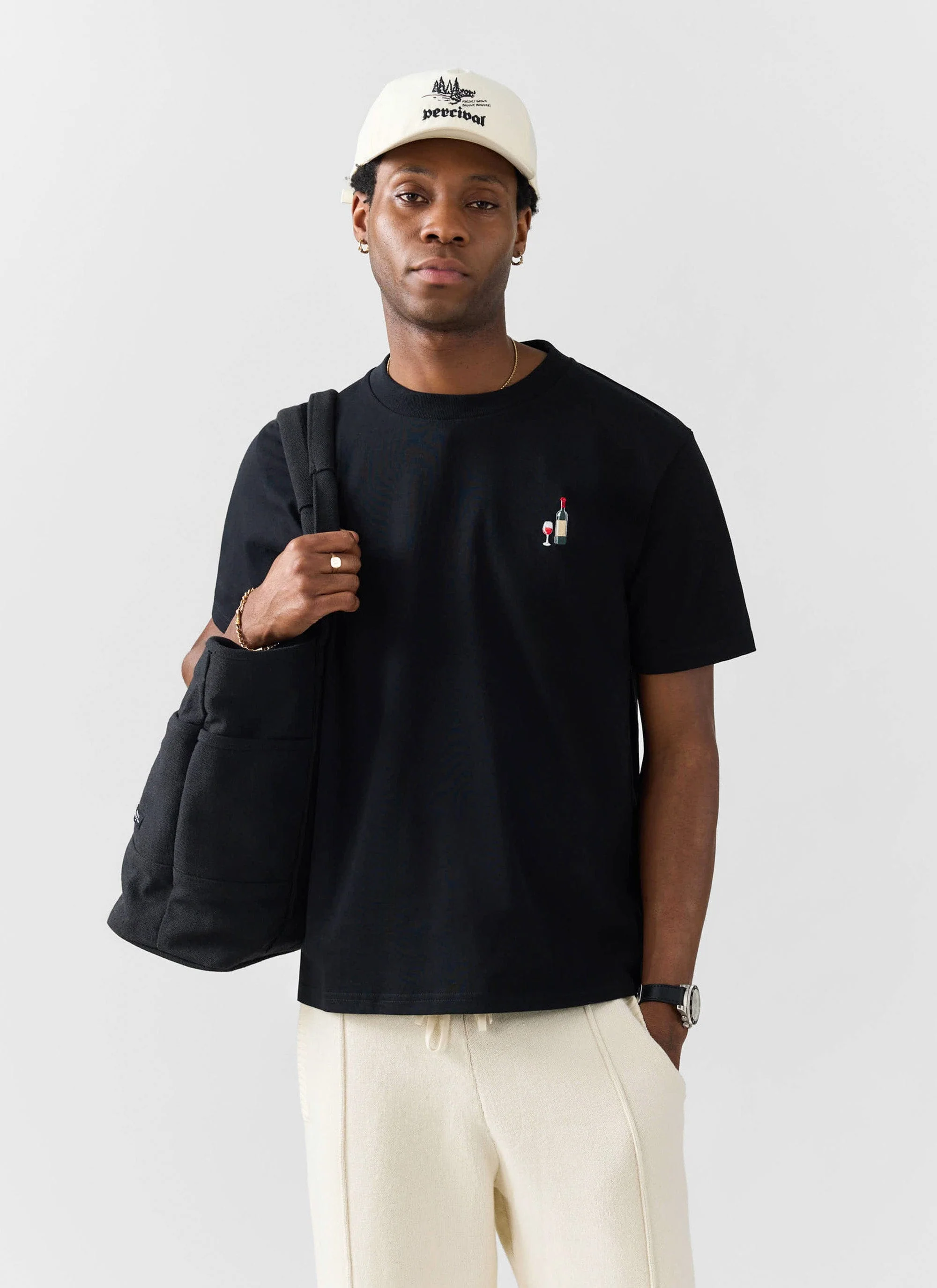 Red Wine Embroidered T Shirt | Organic Cotton | Black - Image 2