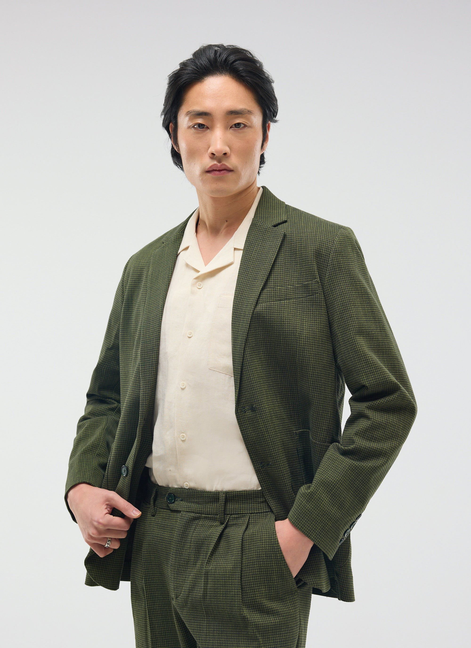 Relaxed Tailored Blazer | Micro Check | Forest - Image 5