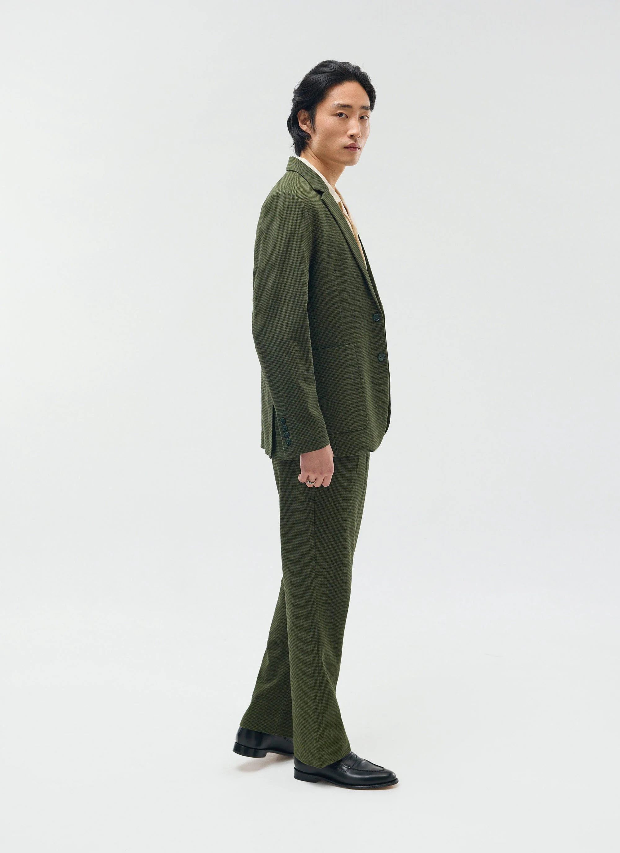 Relaxed Tailored Blazer | Micro Check | Forest - Image 7