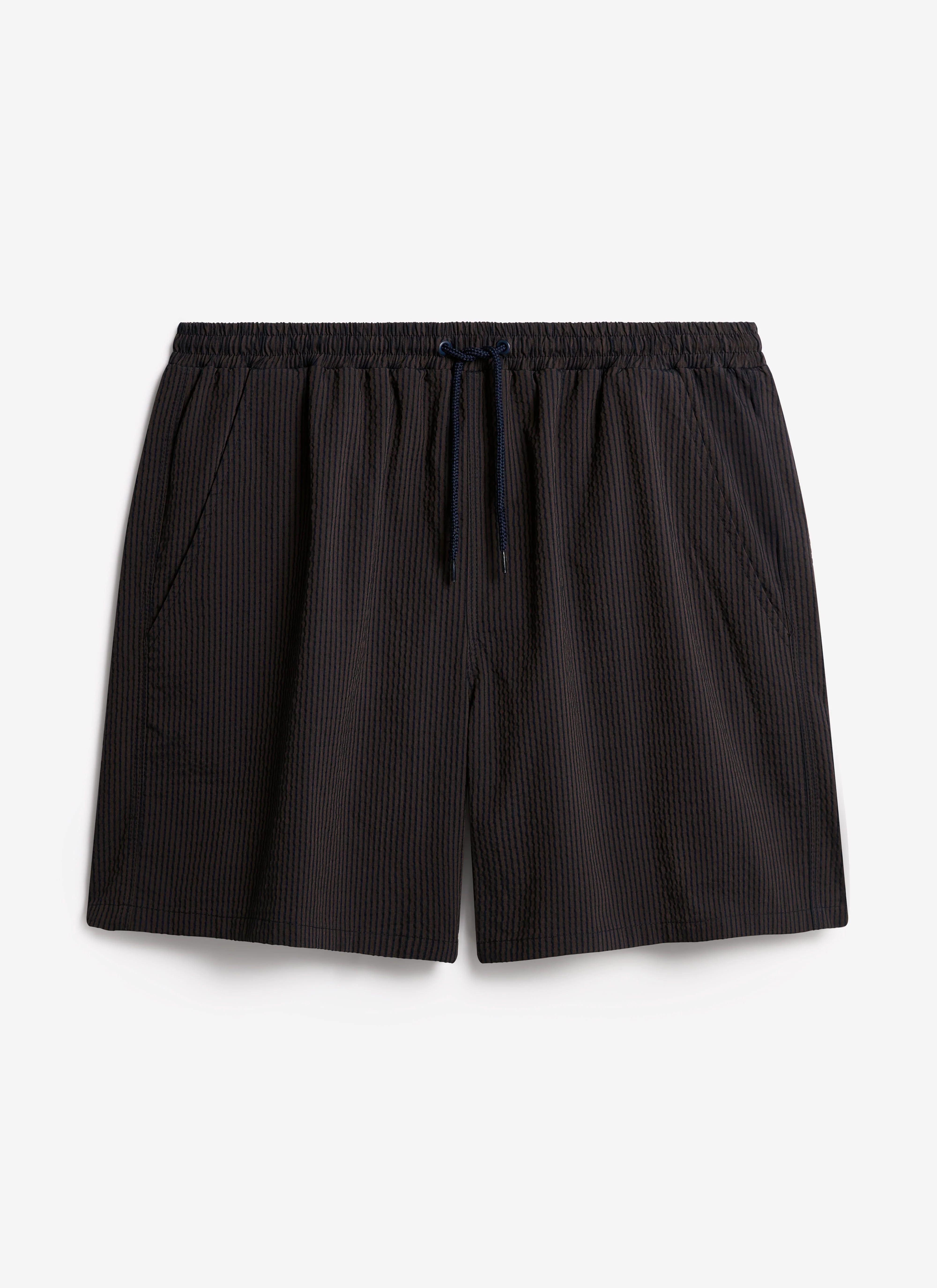 Rowan Seersucker Swim Shorts | Cotton | Navy Stripe - Image 6