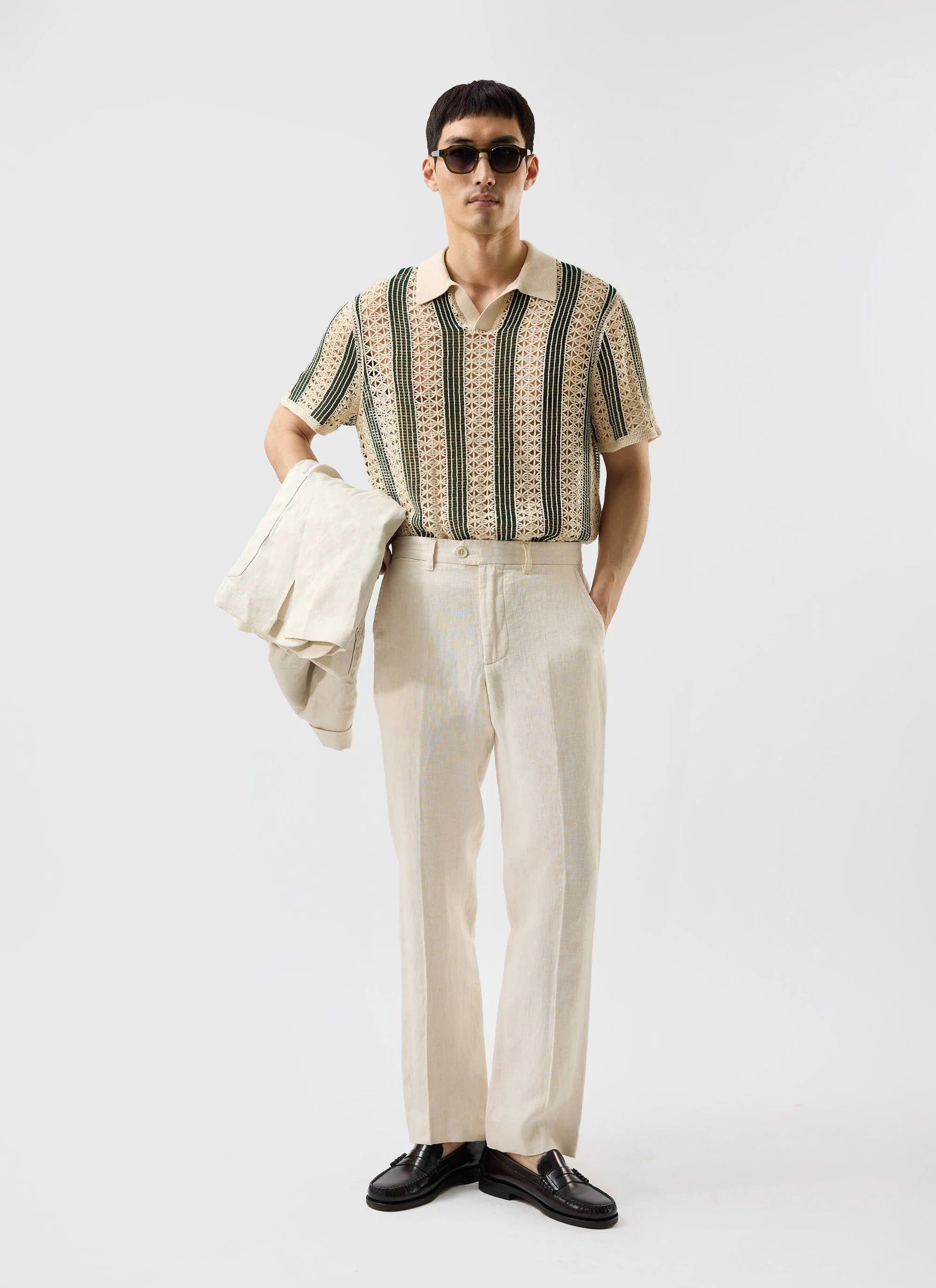 Sarti Knitted Polo Shirt | Cotton | Cream with Forest