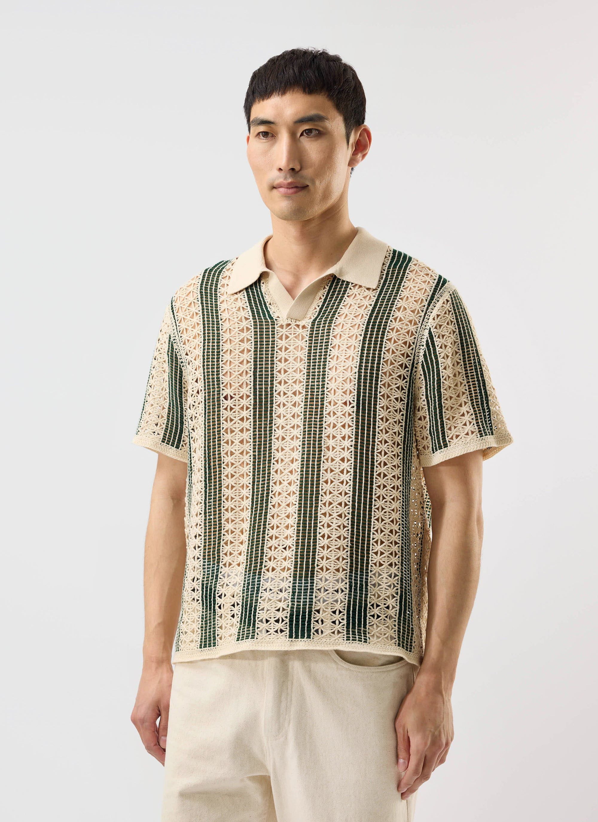 Sarti Knitted Polo Shirt | Cotton | Cream with Forest - Image 2