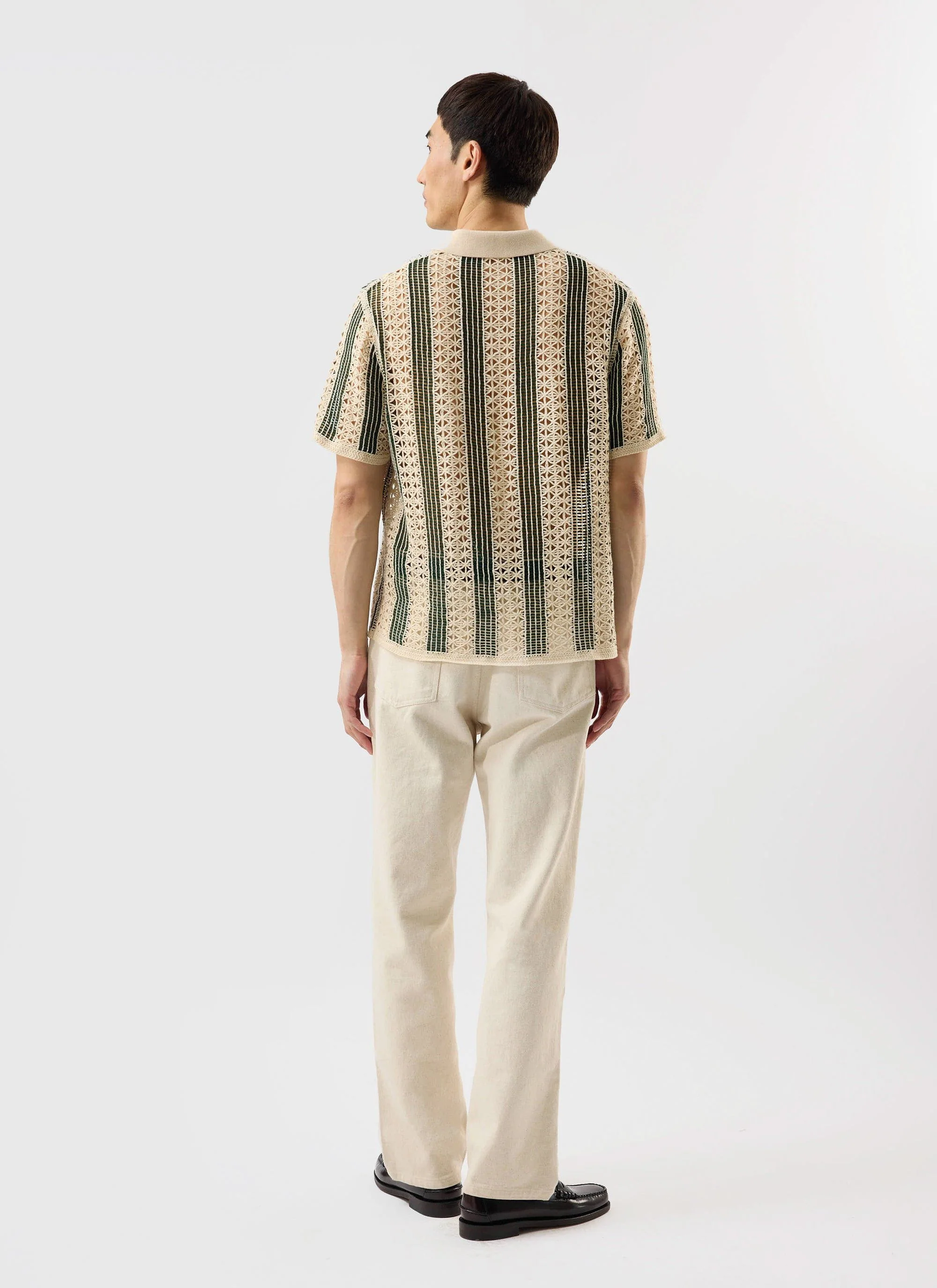 Sarti Knitted Polo Shirt | Cotton | Cream with Forest - Image 5