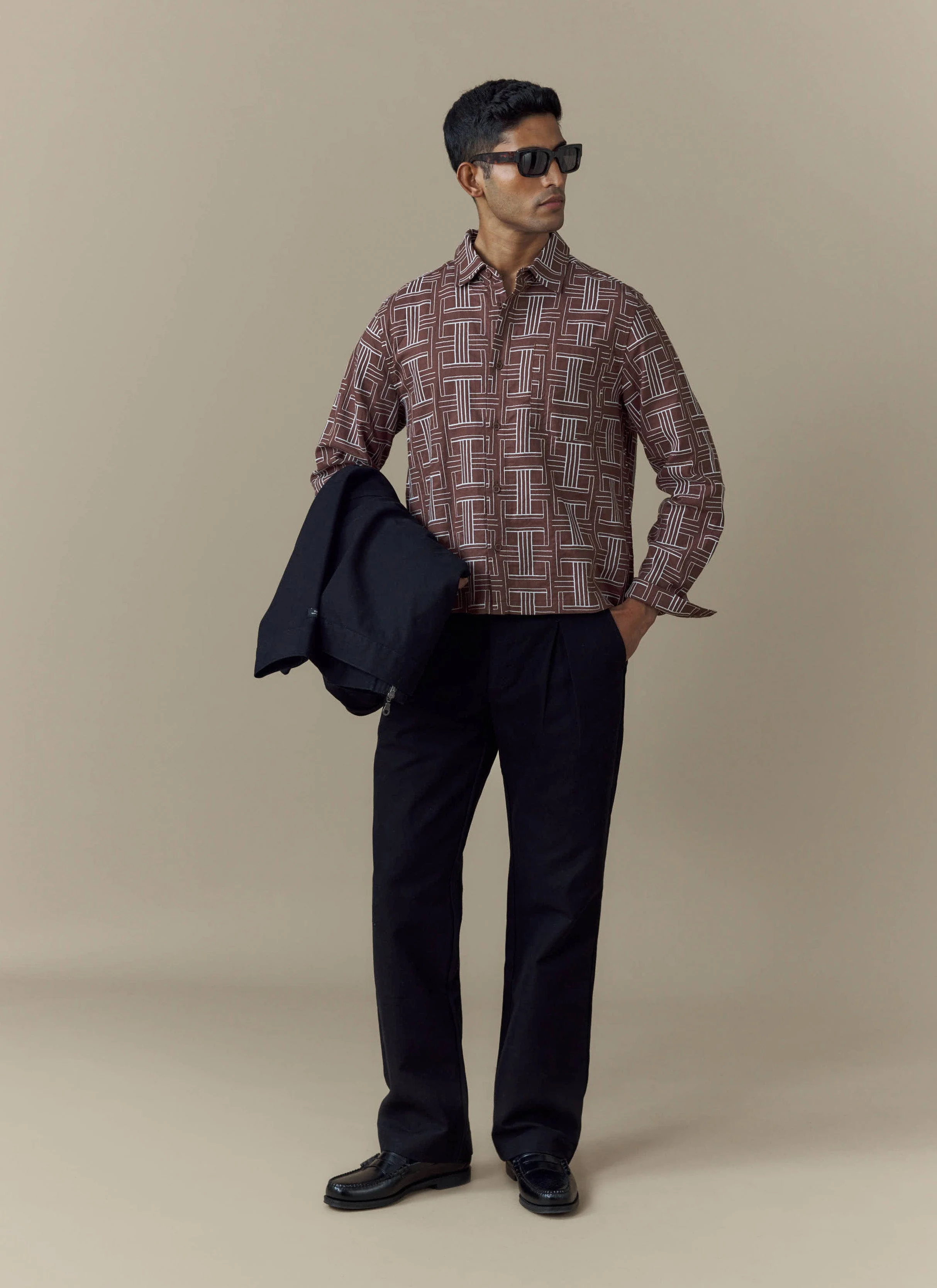 Sashiko Boxy Shirt | Cotton | Brown - Image 2