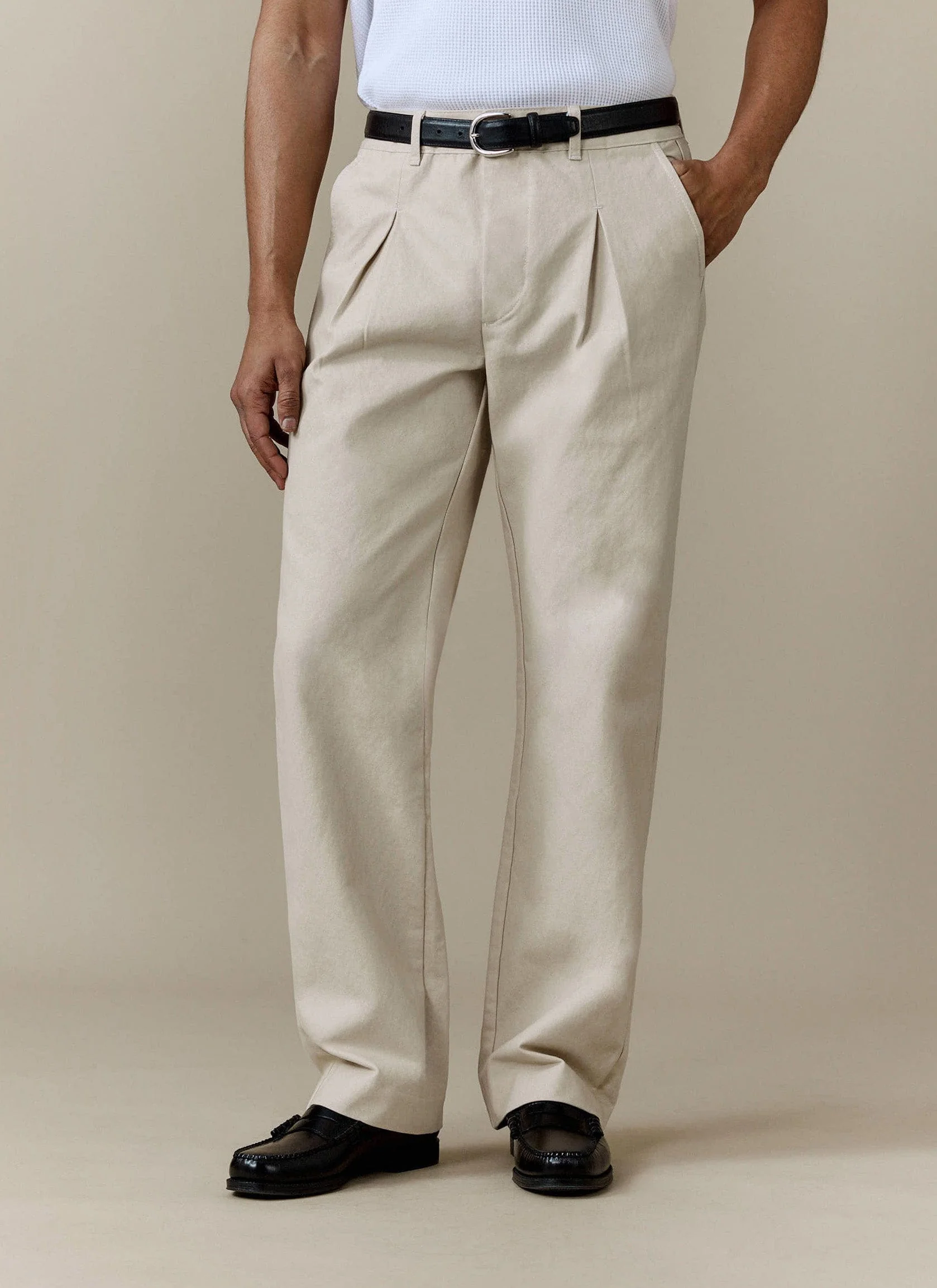 Seb Inverted Pleat Trousers | Cotton | Cream - Image 3