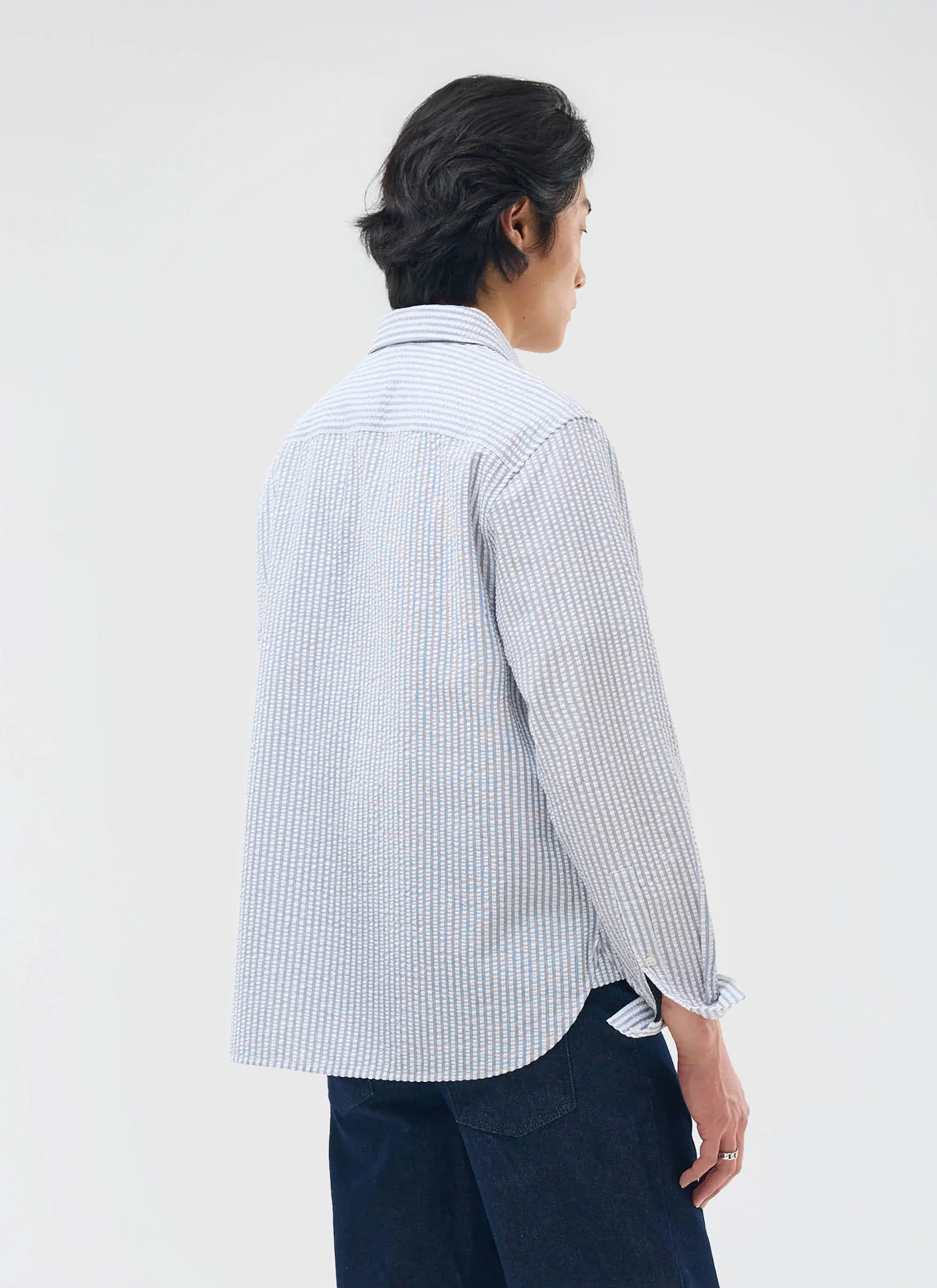 Seersucker Stripe Pearce Shirt | Cotton | Grey - Image 6