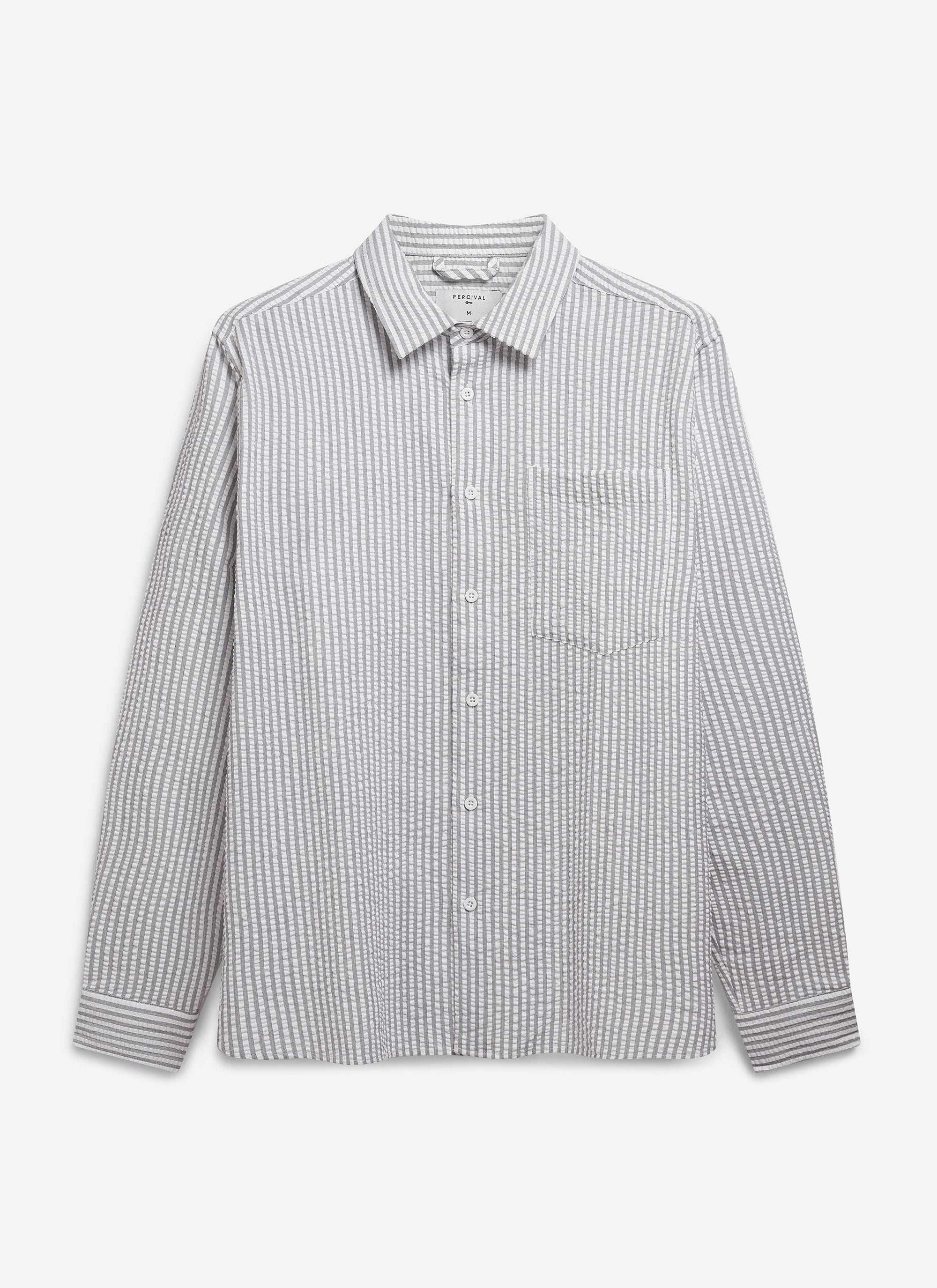 Seersucker Stripe Pearce Shirt | Cotton | Grey - Image 8