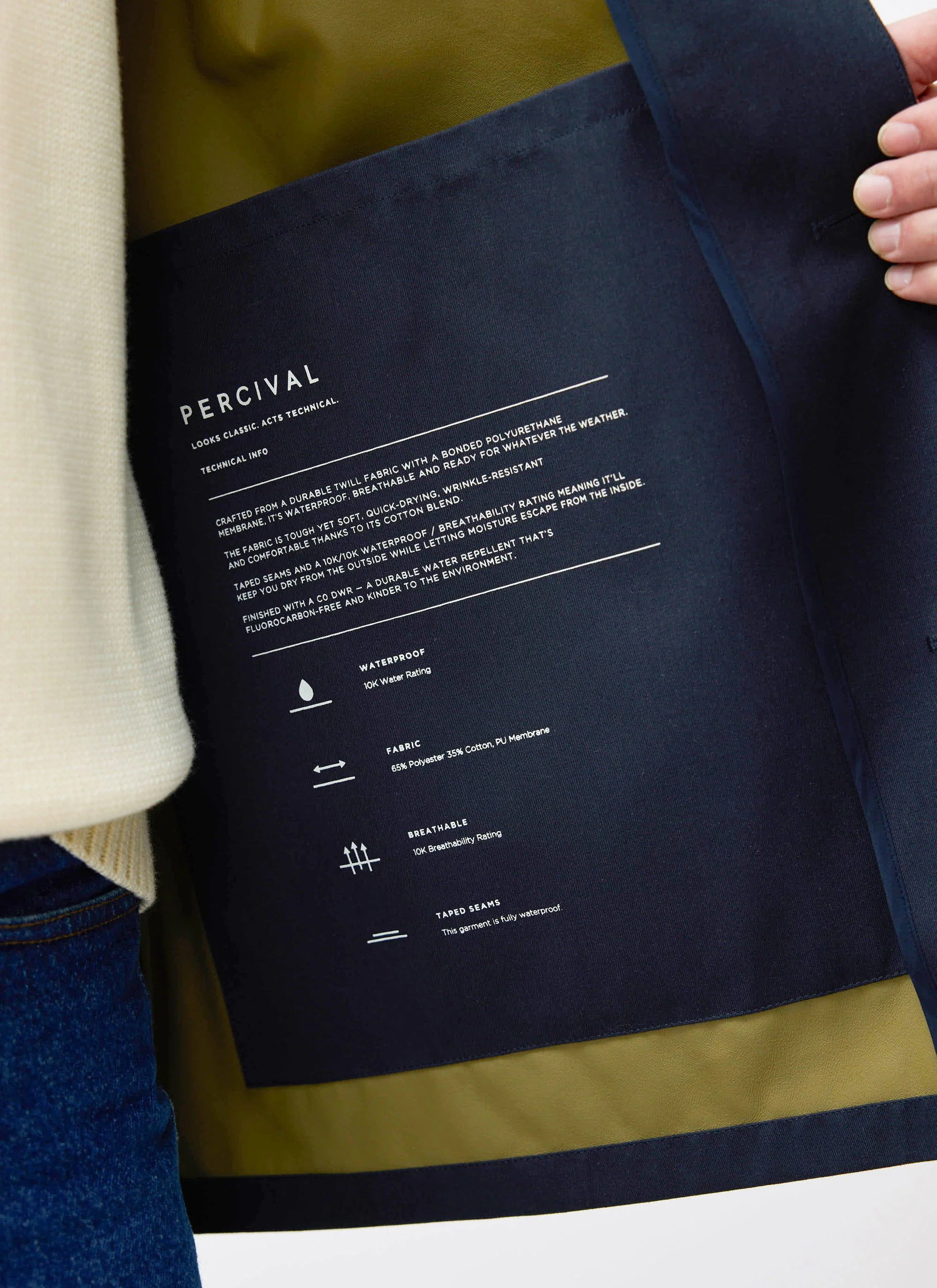 Sherlock Short Trench Coat | Waterproof | Midnight with Olive - Image 5