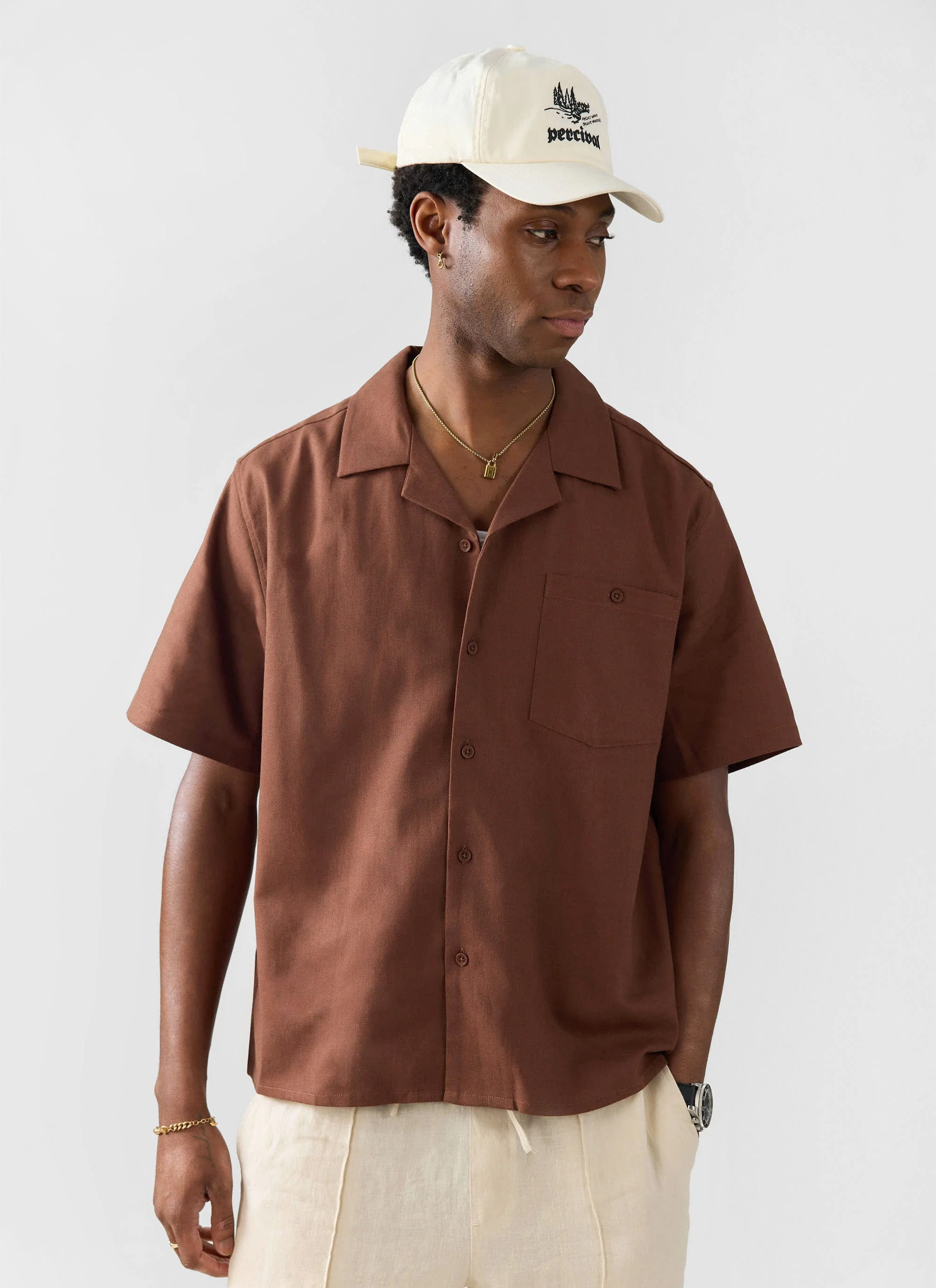 Short Sleeve Cuban Shirt | Linen | Brown - Image 6