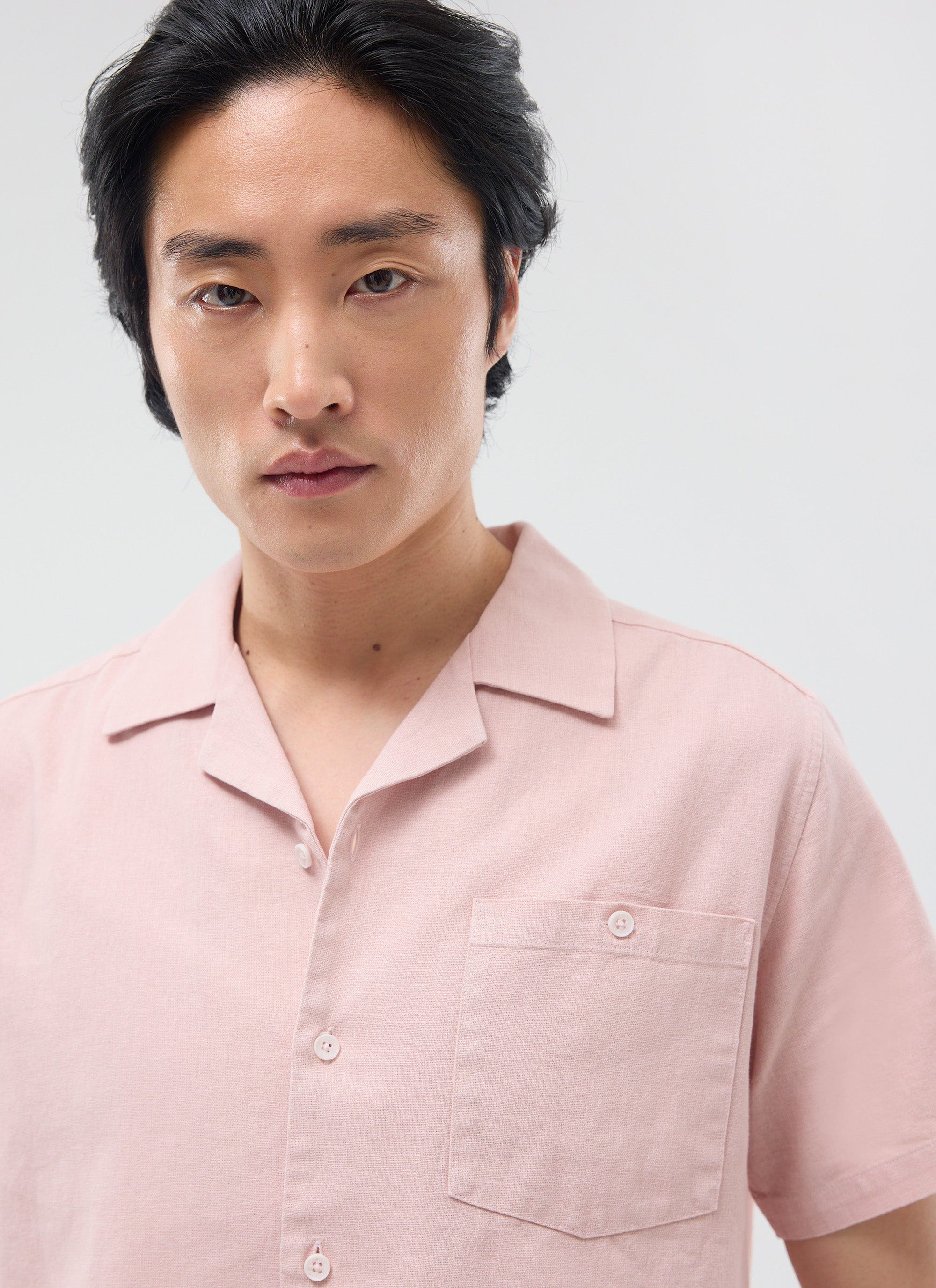 Short Sleeve Cuban Shirt | Linen | Light Pink - Image 5