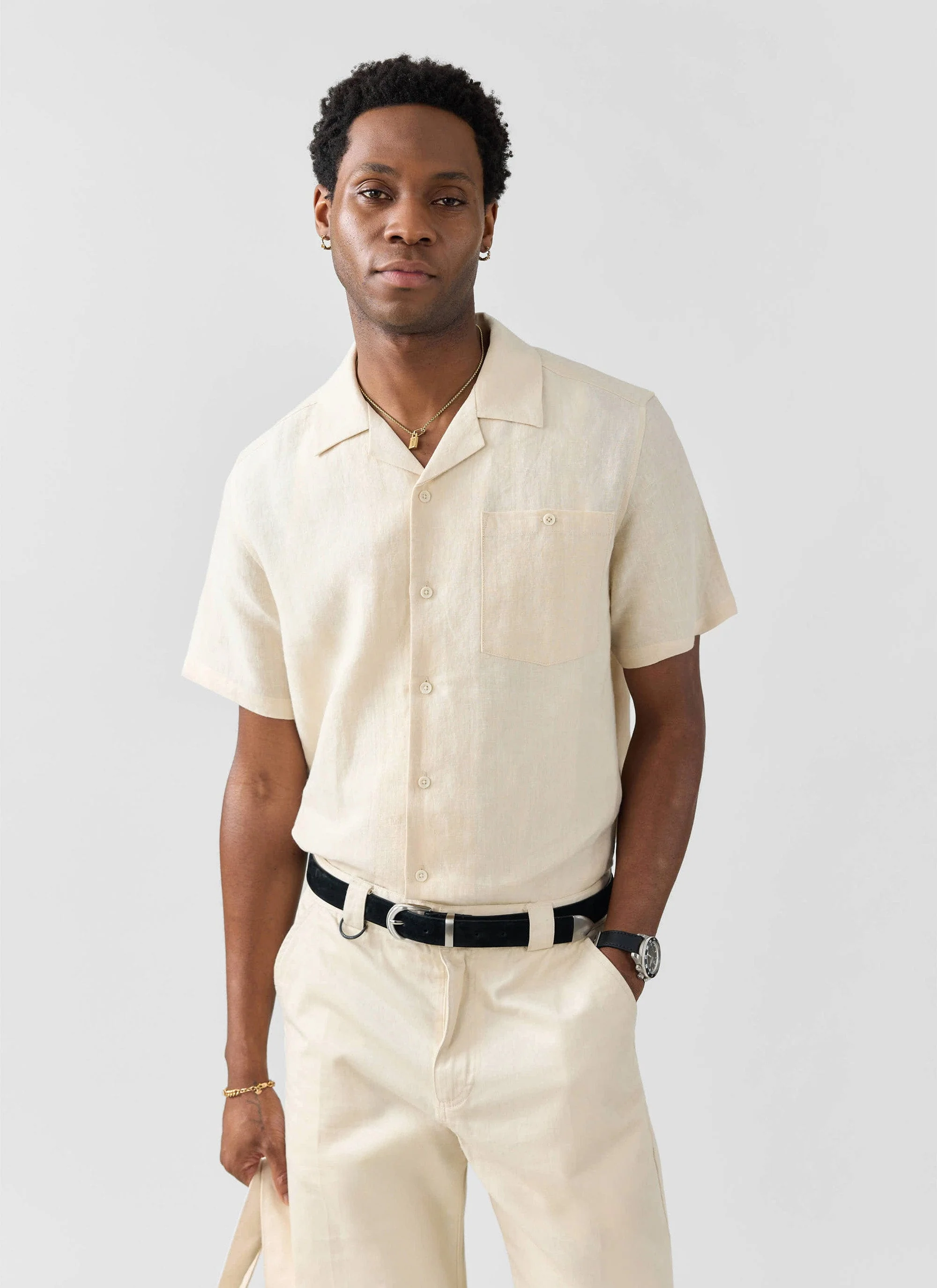 Short Sleeve Cuban Shirt | Linen | Cream - Image 4