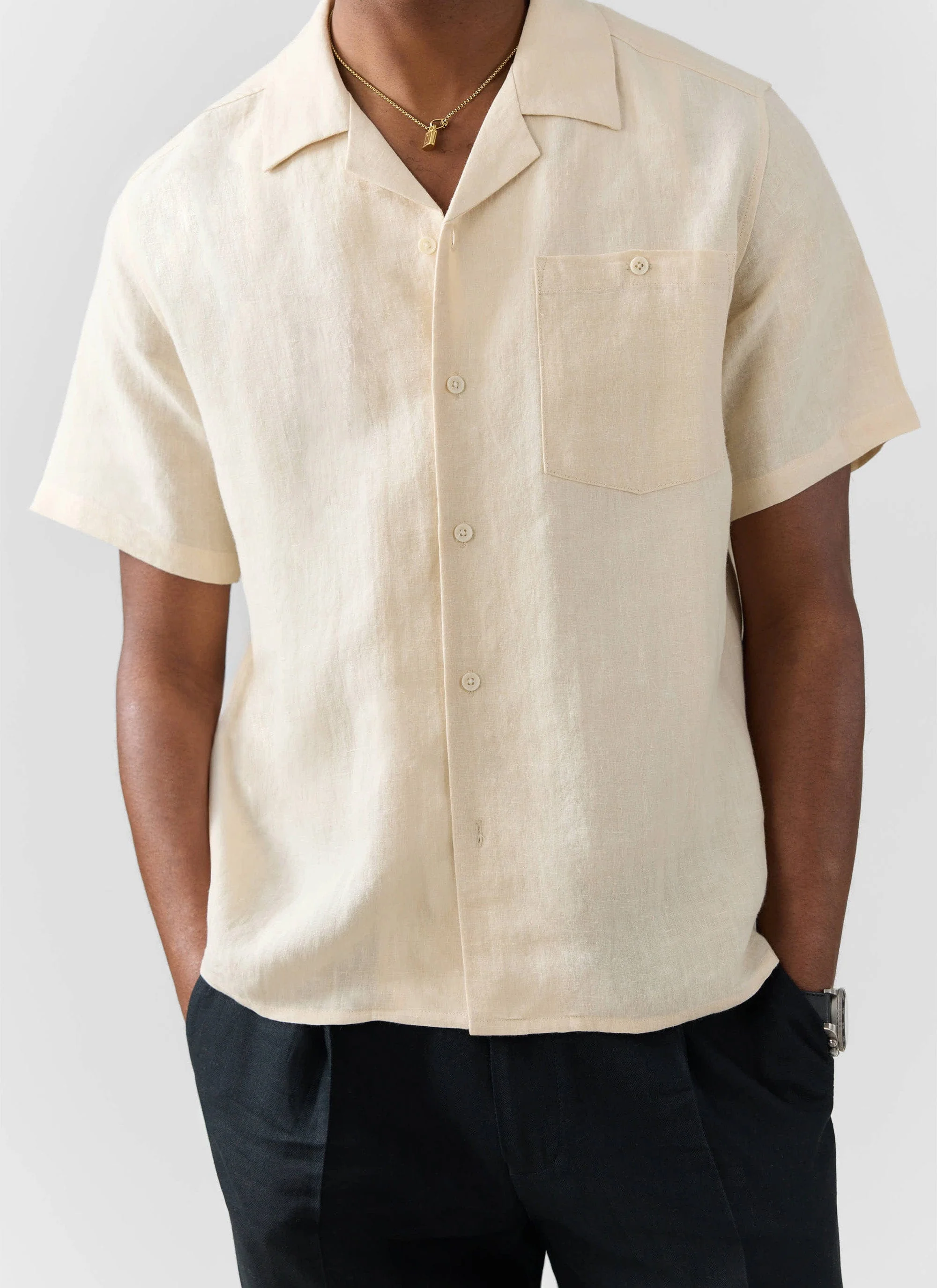 Short Sleeve Cuban Shirt | Linen | Cream - Image 5