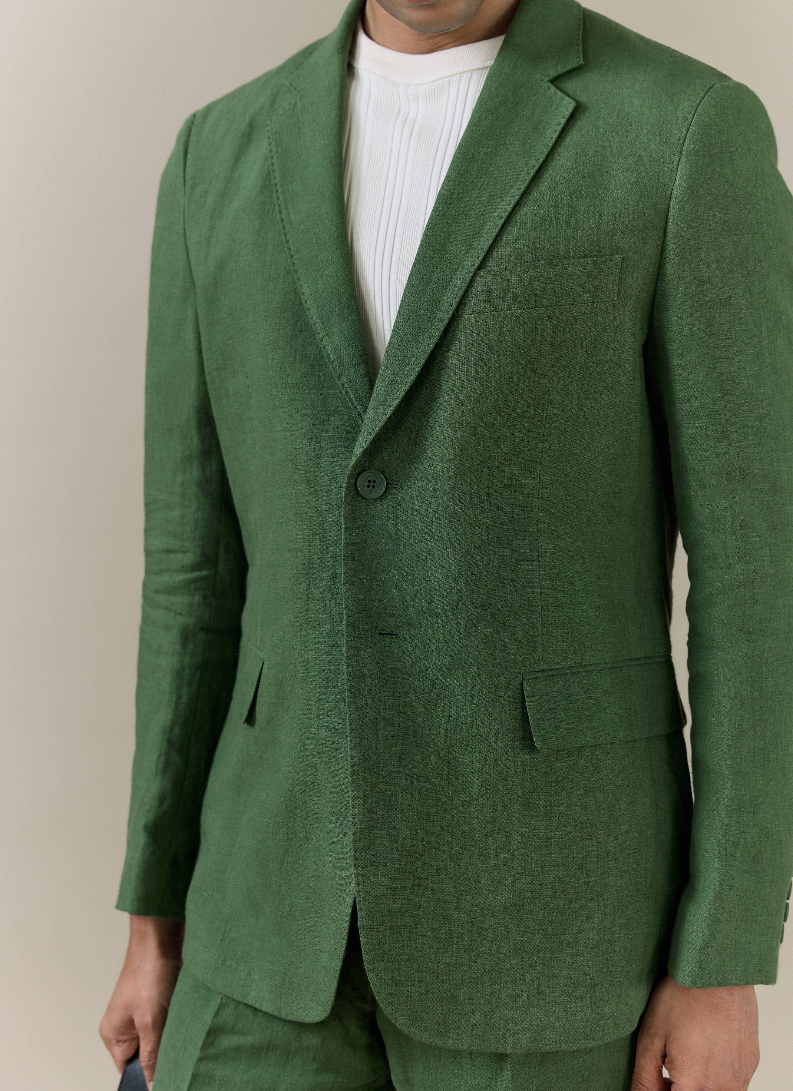 Slim Fit Classic Blazer | Linen | Forest - Image 2