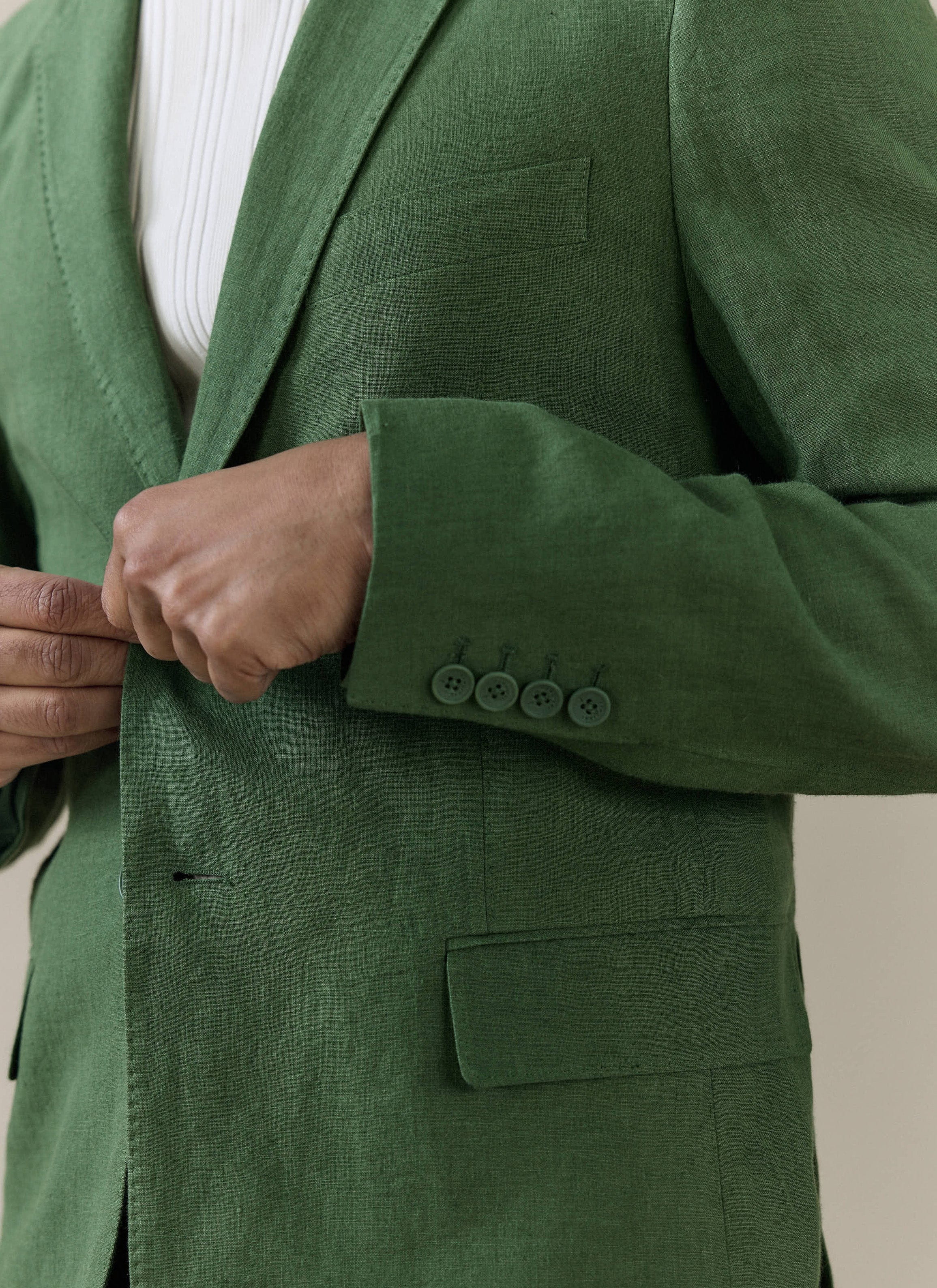 Slim Fit Classic Blazer | Linen | Forest - Image 6