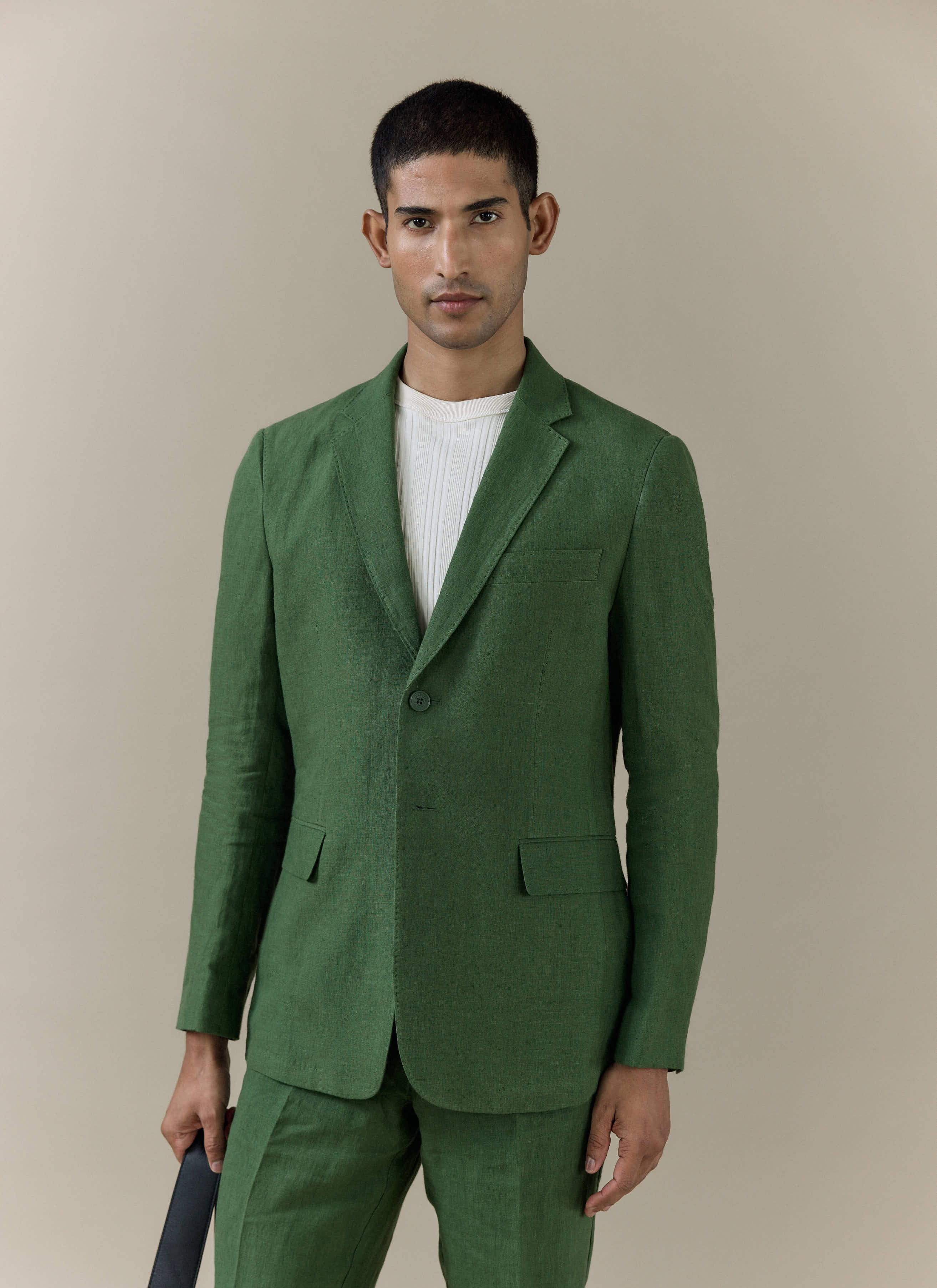 Slim Fit Classic Blazer | Linen | Forest - Image 8