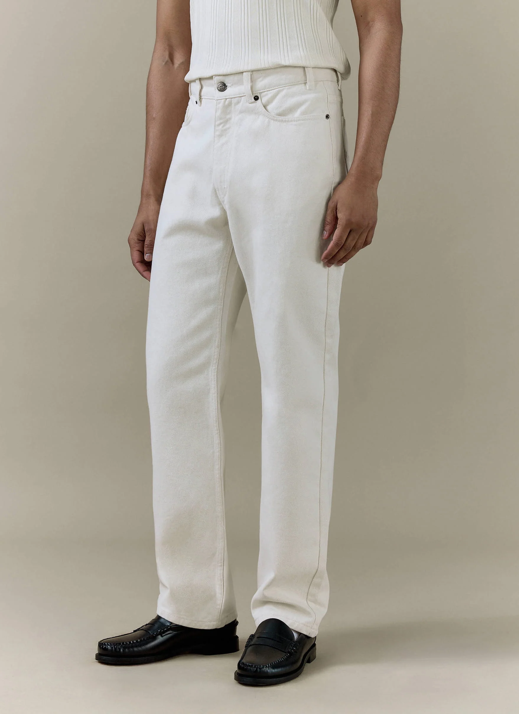 Straight Leg Denim Jeans | Cotton | Cream - Image 4