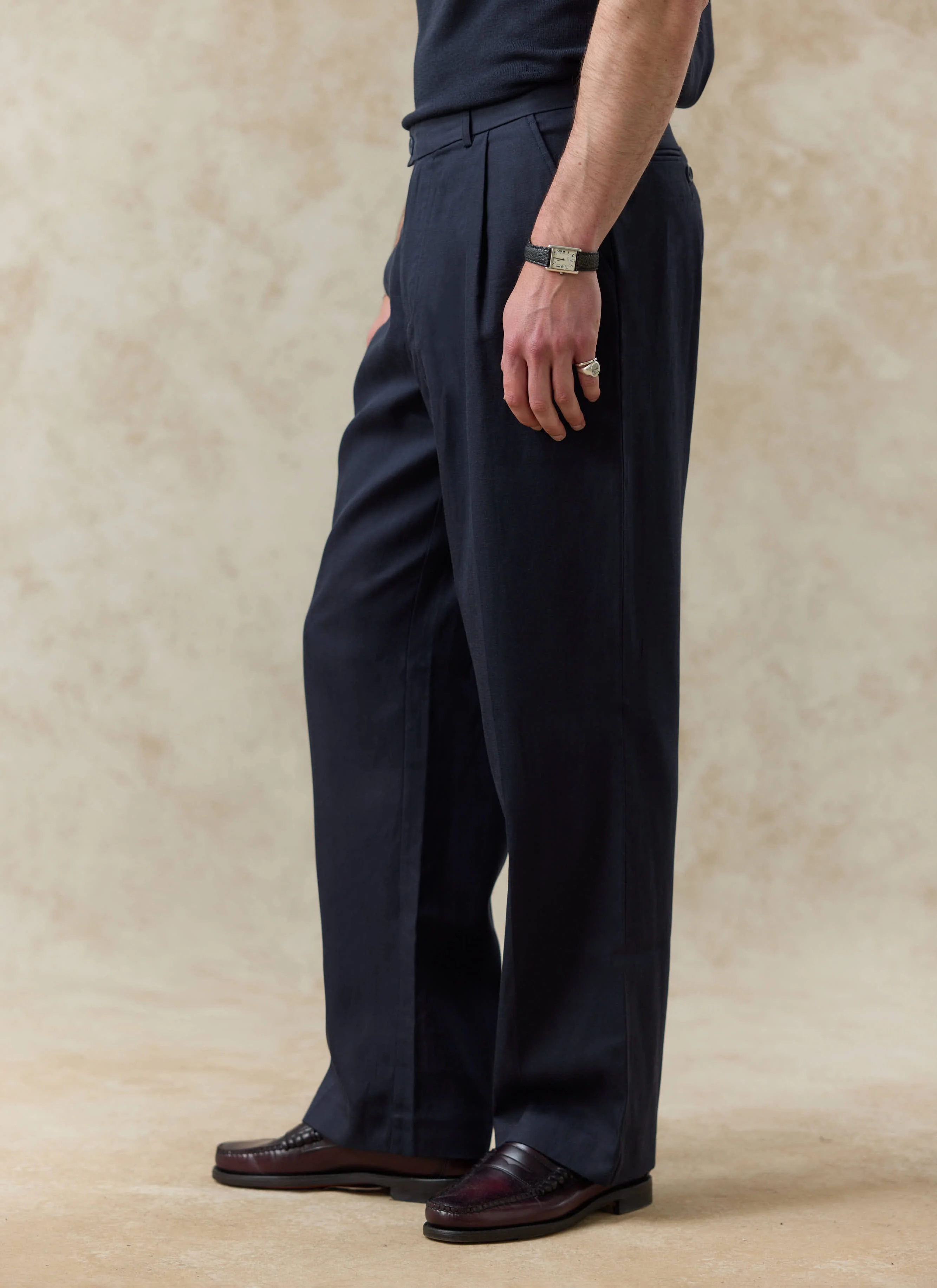 Pleated Leg Trousers | Lyocell | Navy - Image 4