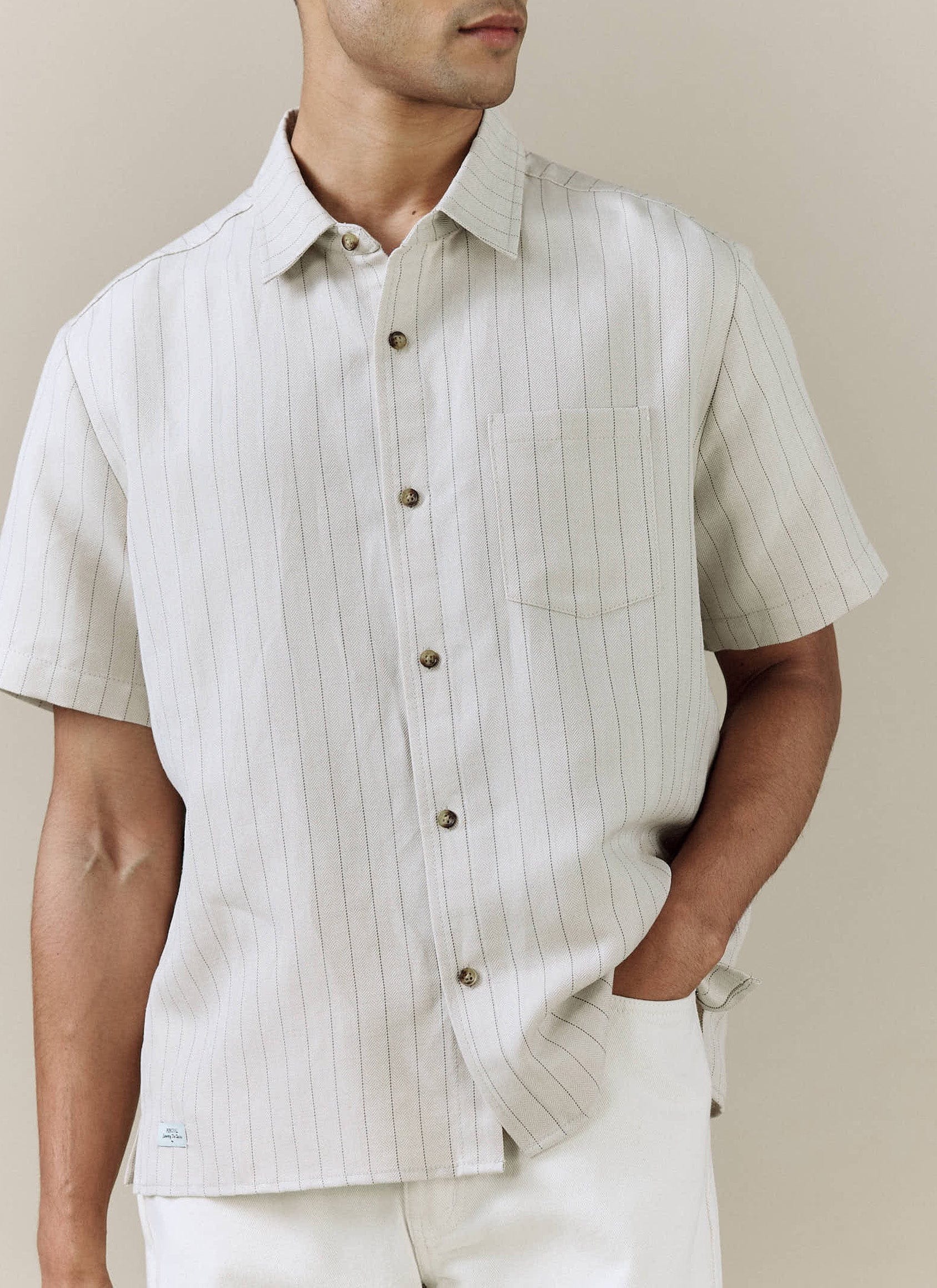 Striped Boxy Shirt | Linen Blend | Cream - Image 5