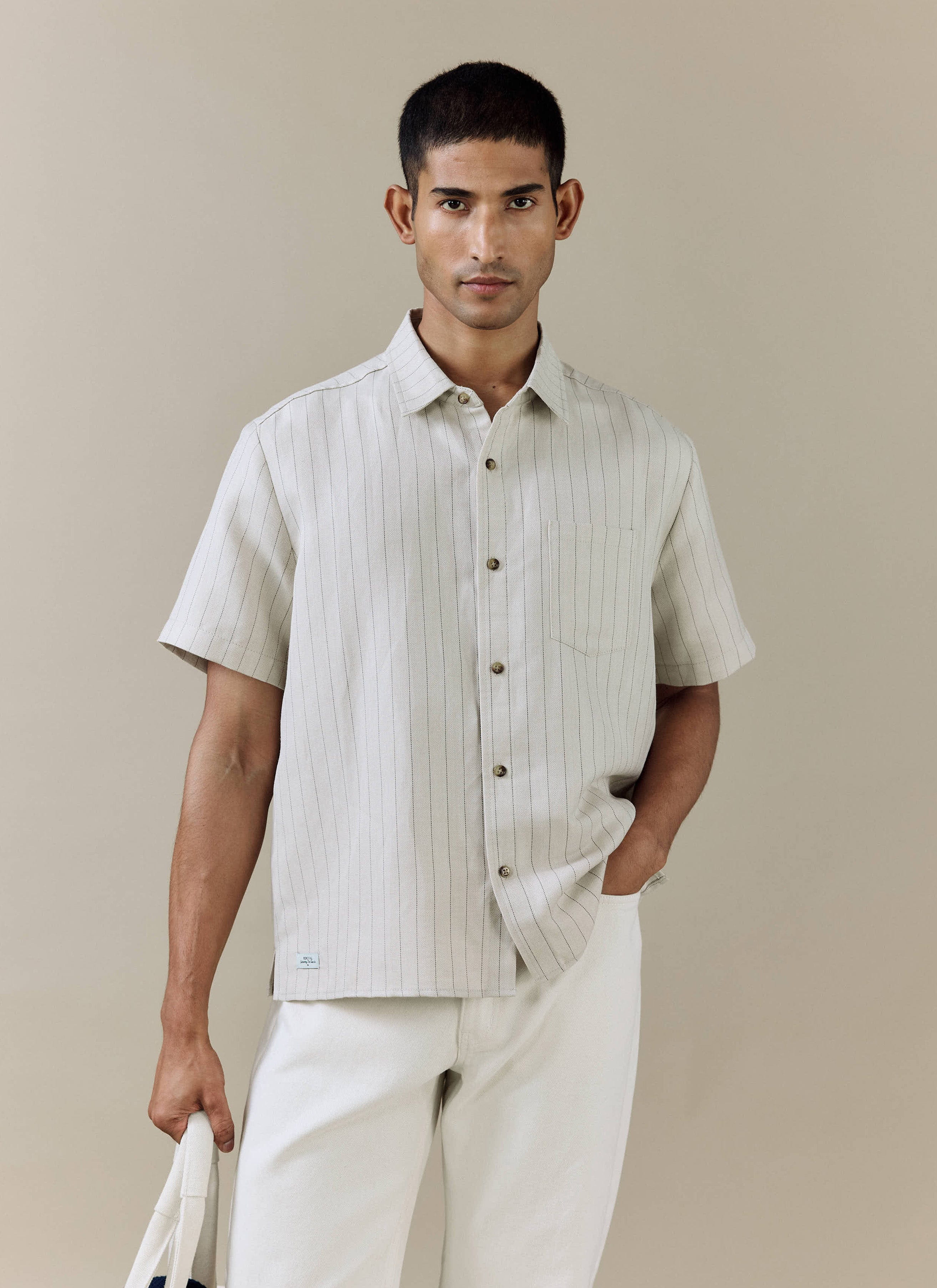 Striped Boxy Shirt | Linen Blend | Cream - Image 6