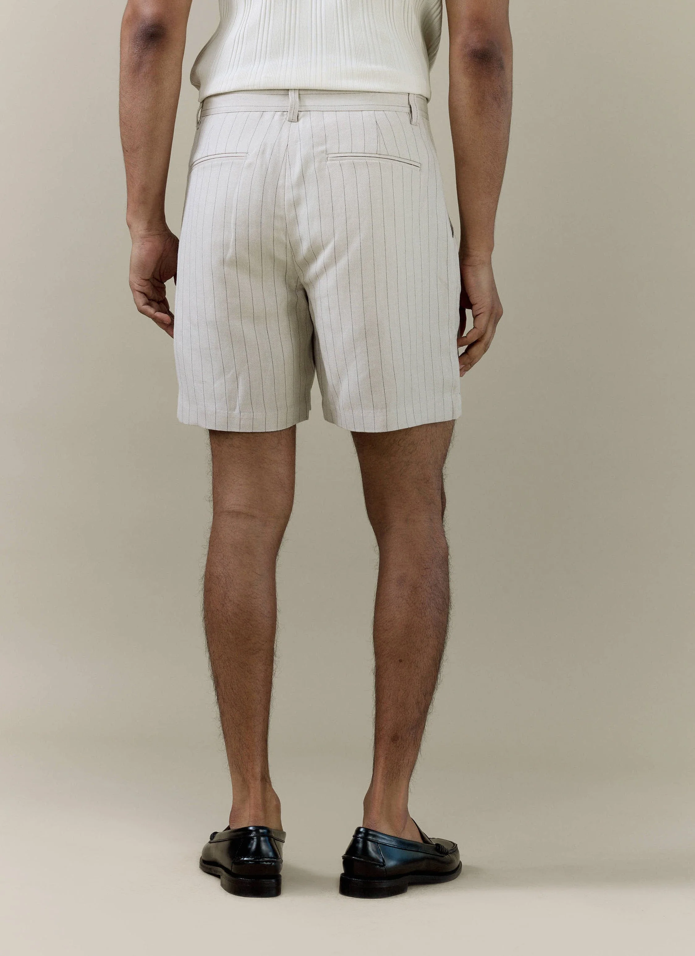 Striped Tailored Shorts | Linen Blend | Cream - Image 5