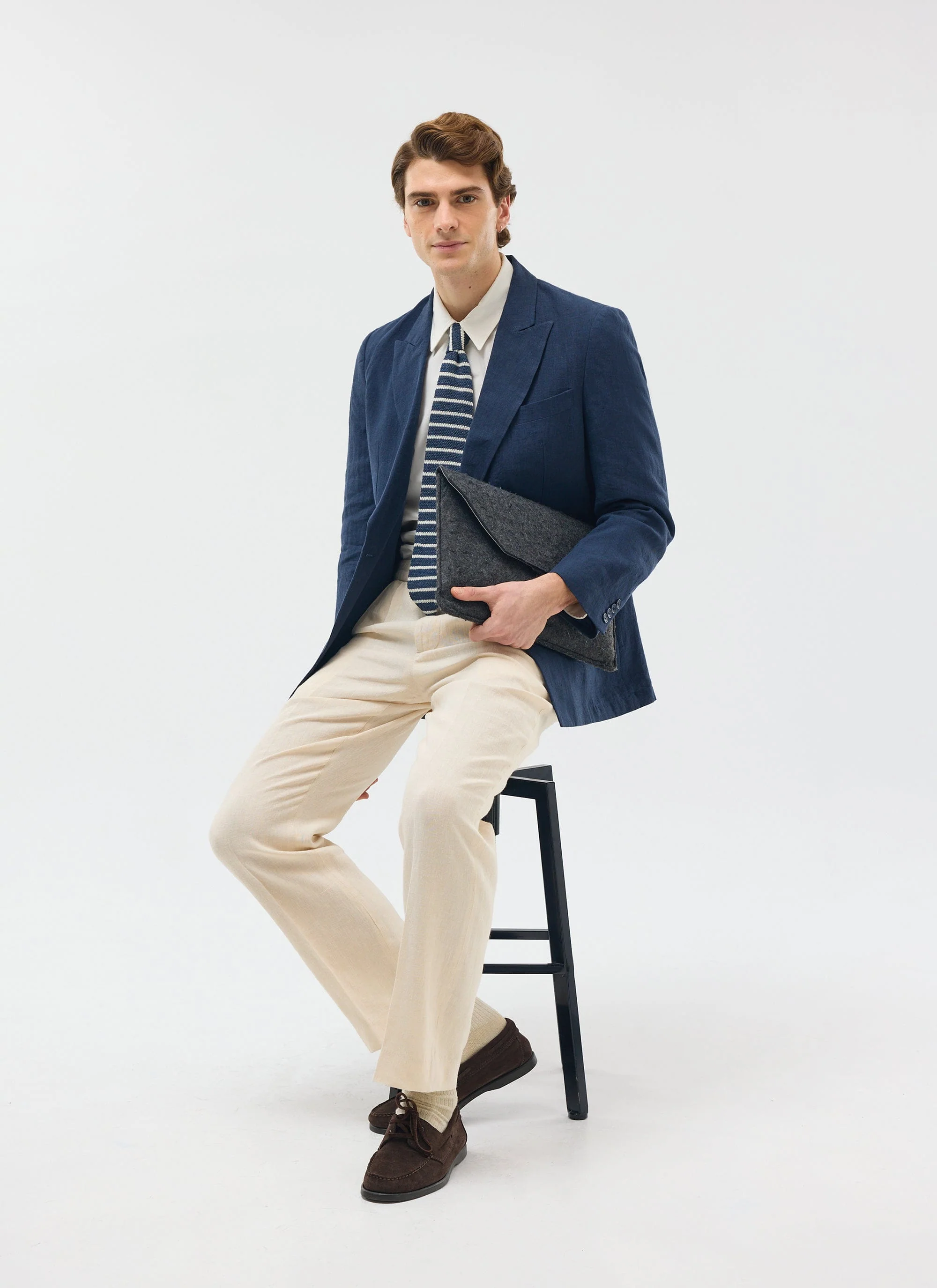 Tailored Double Breasted Blazer | Linen | Navy - Image 10
